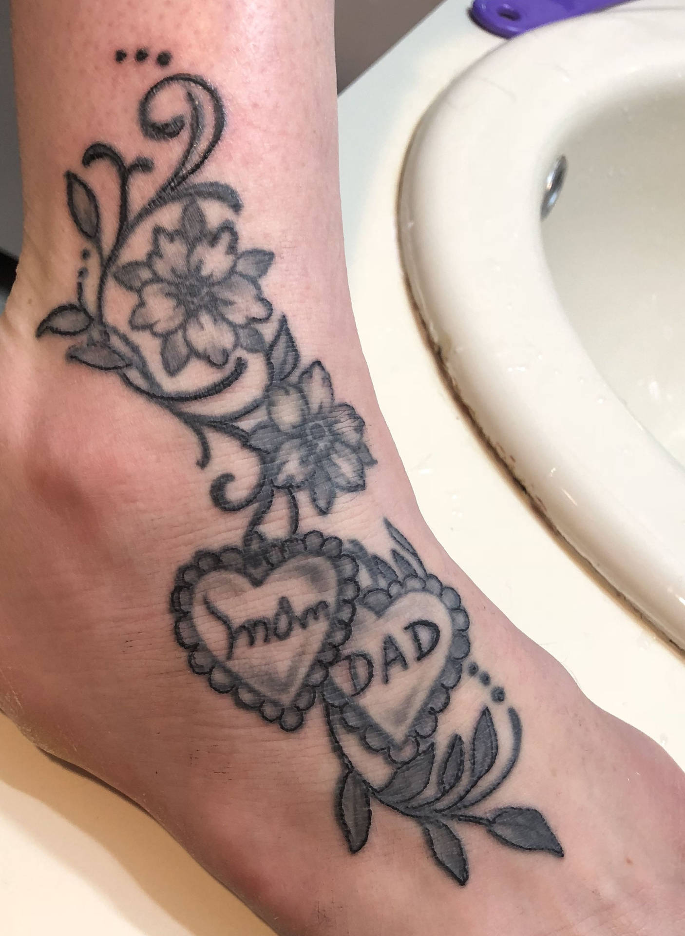 Mom And Dad Ankle Tattoo Background