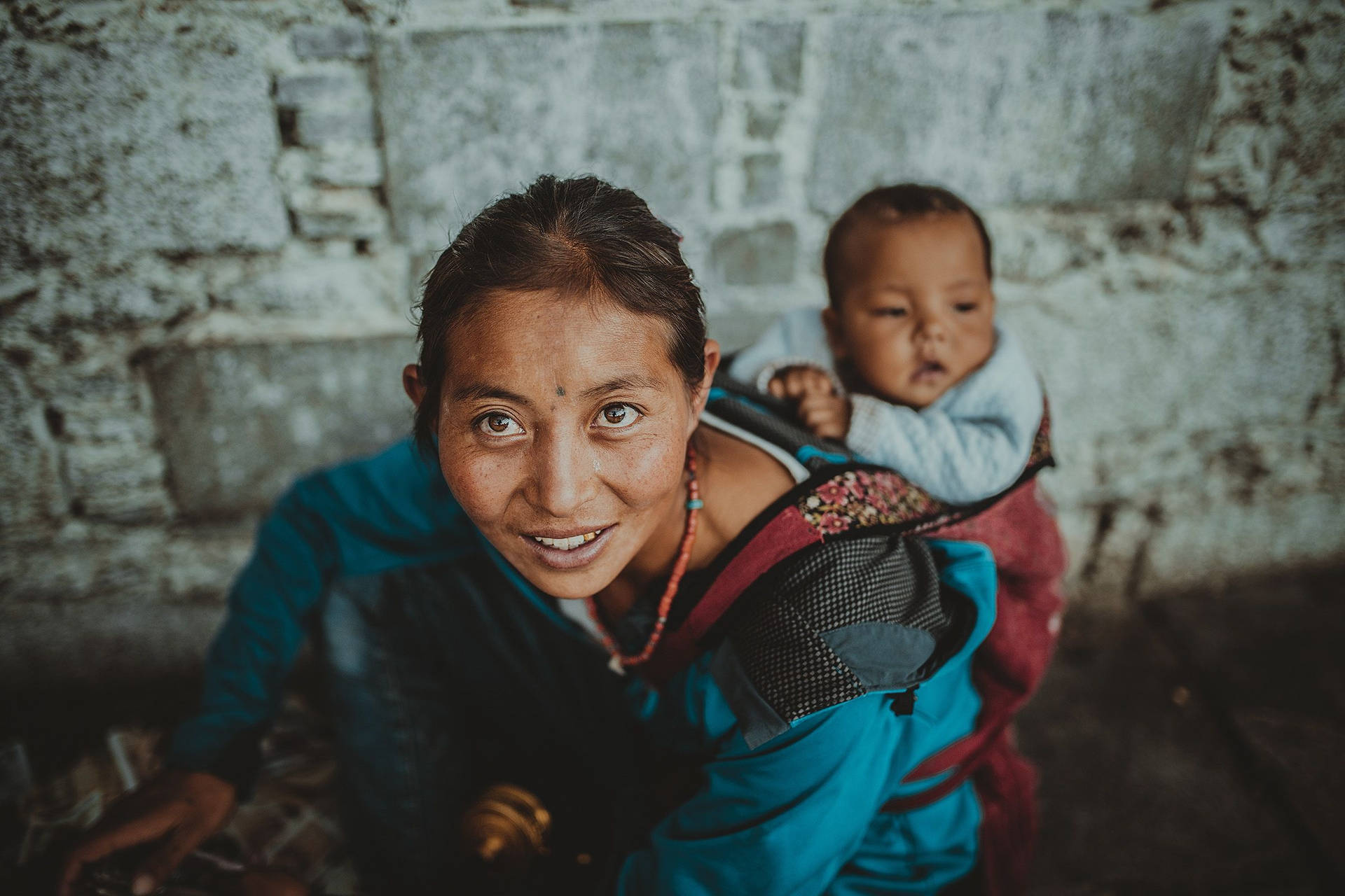 Mom And Son Carrying On The Back