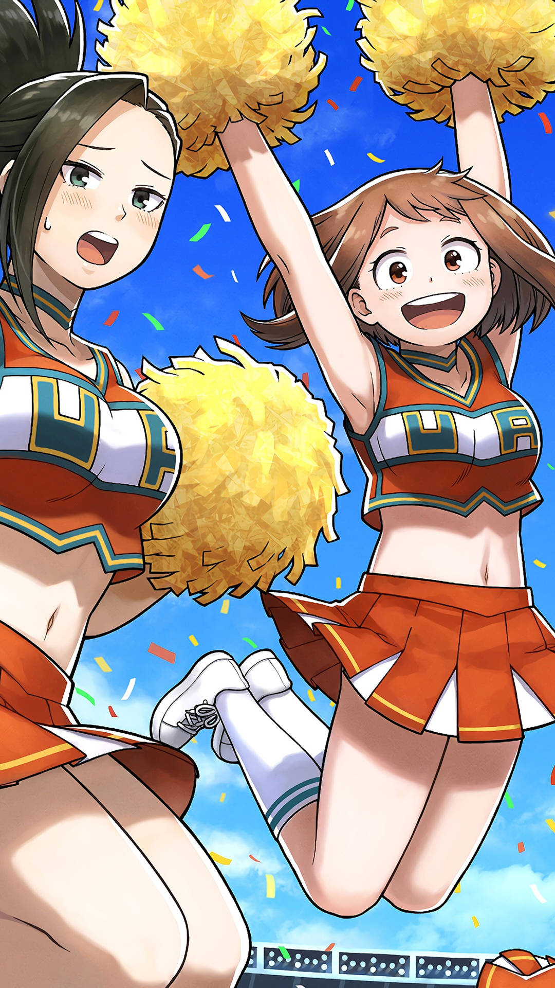 Momo And Uraraka Cheerleader Background