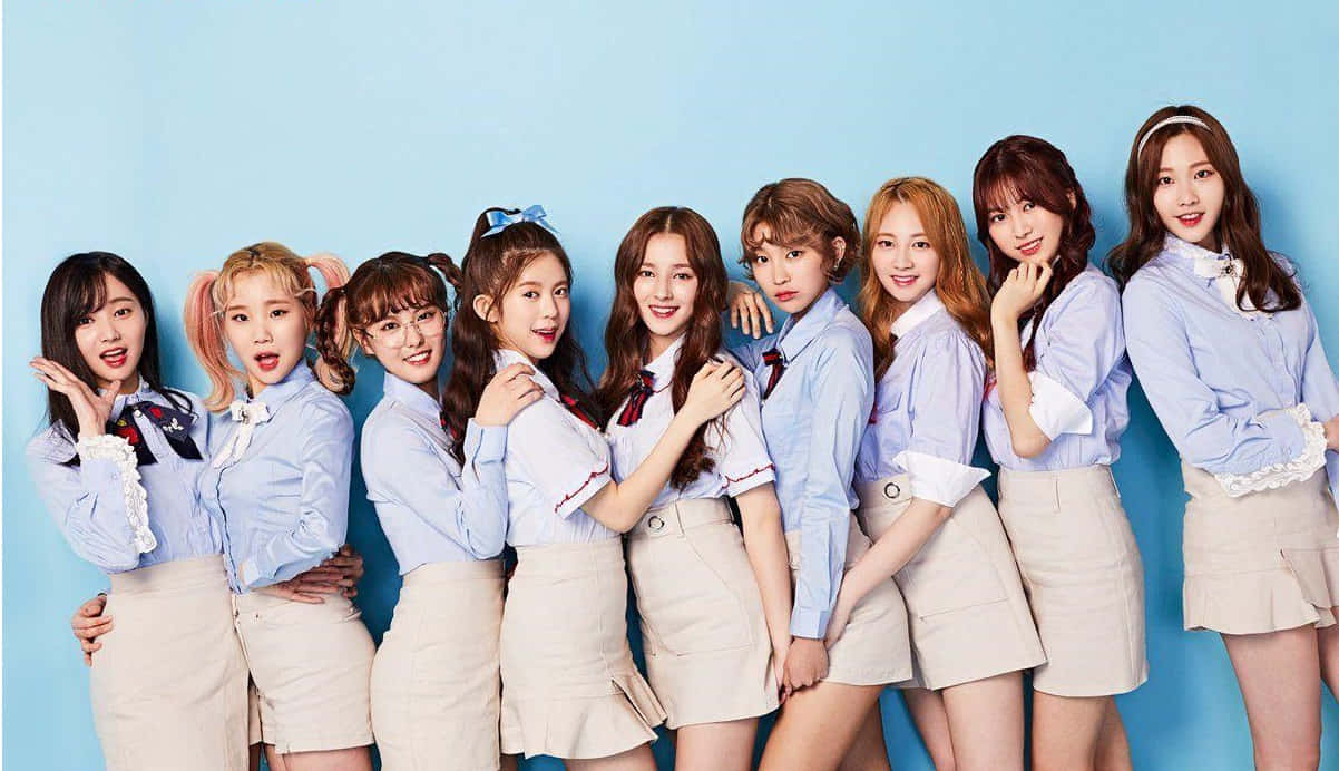 Momoland Group Pose Blue Background Background
