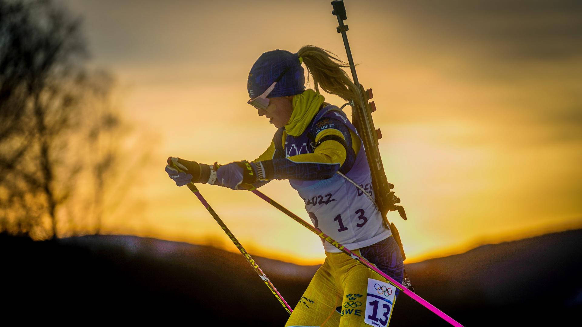 Mona Brorsson Sunset Biathlon Olympic Background