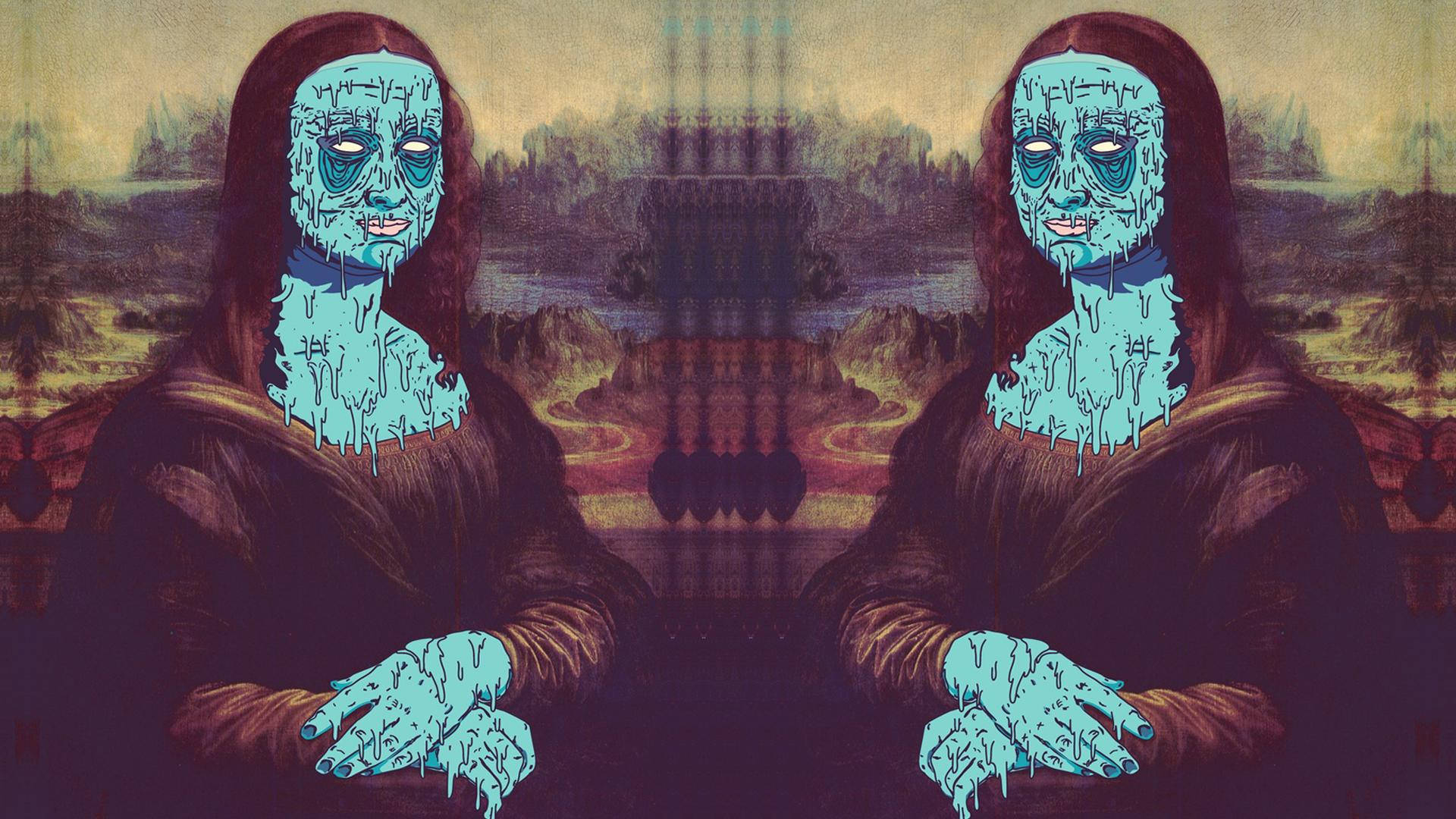 Mona Lisa Blue Grime Background