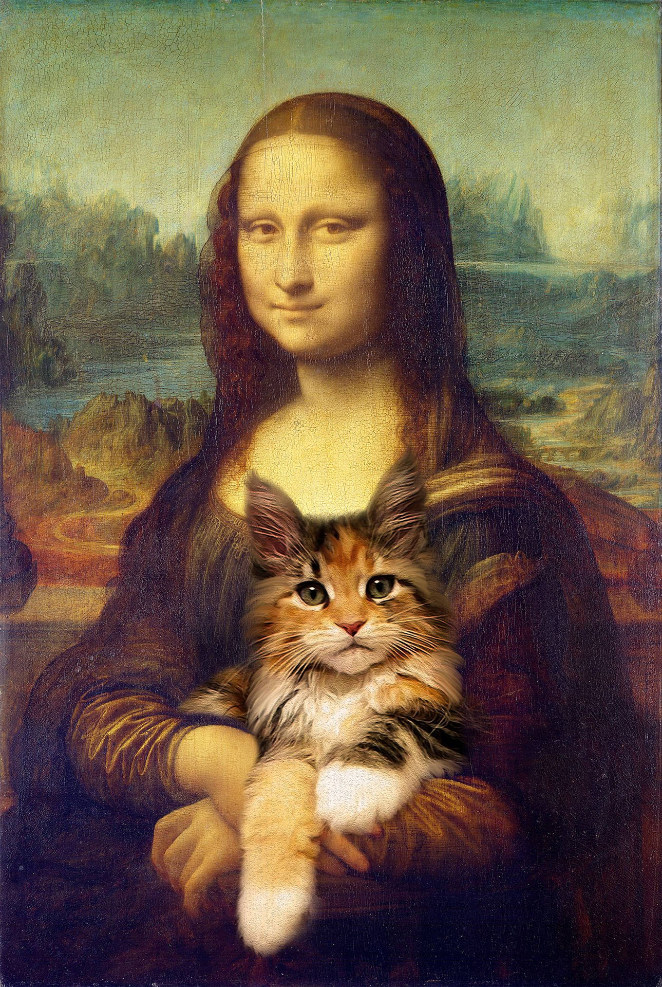 Mona Lisa With A Cat Background