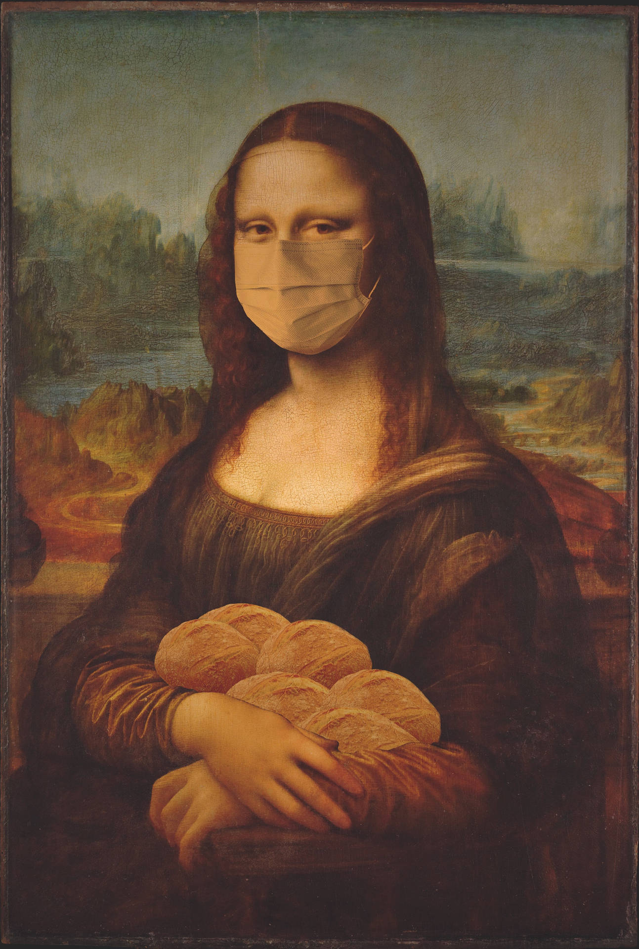 Mona Lisa With Mask Background