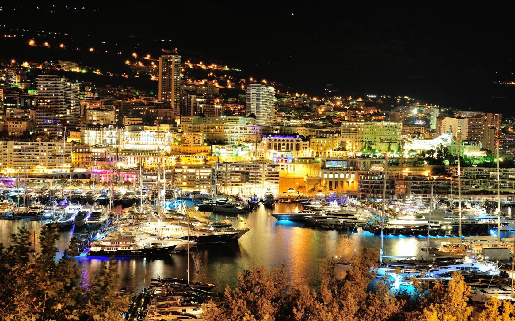 Monaco City Night Lights Background