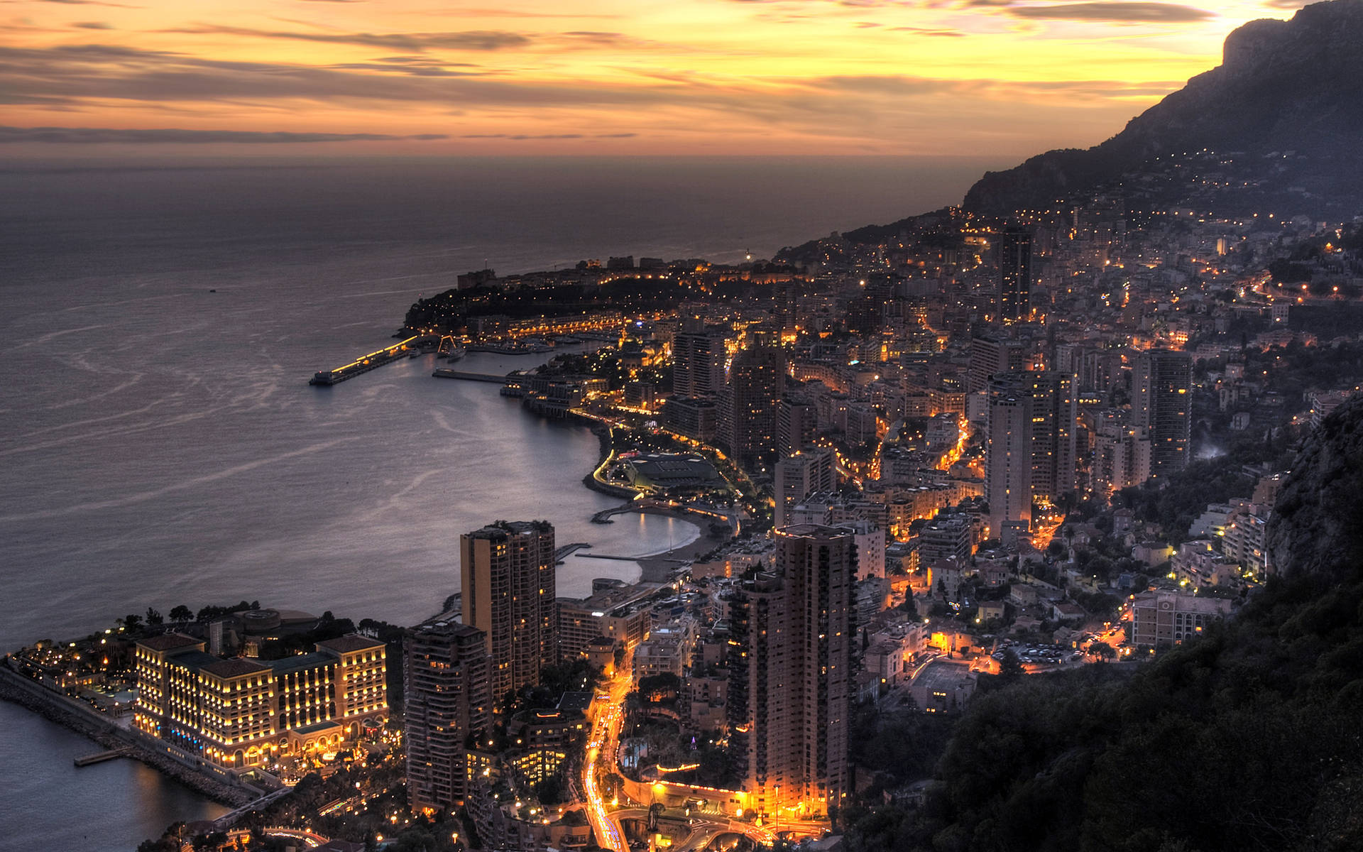 Monaco Cityscape At Night Background