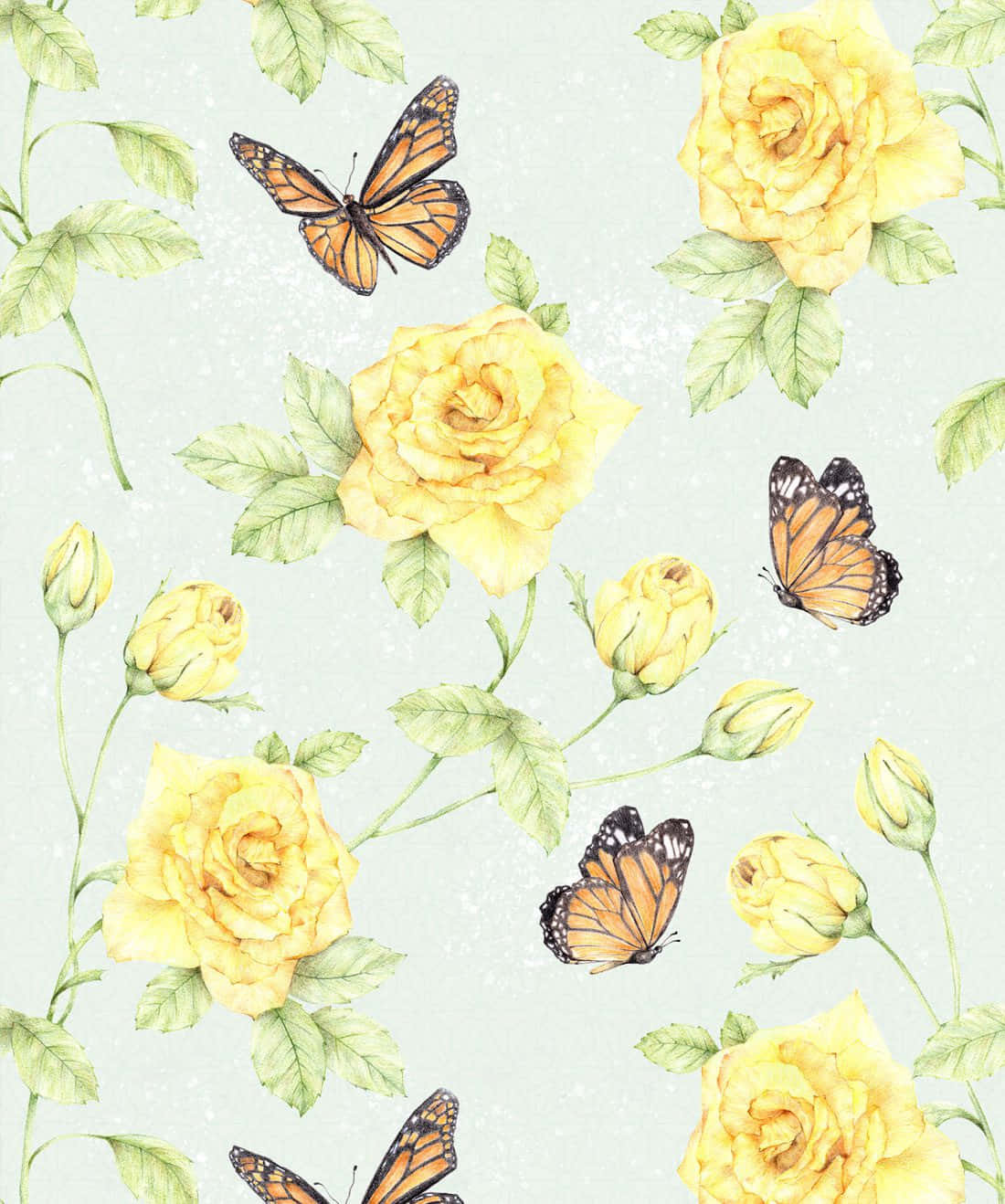 Monarch Butterflies And Milton King Roses Illustration Background