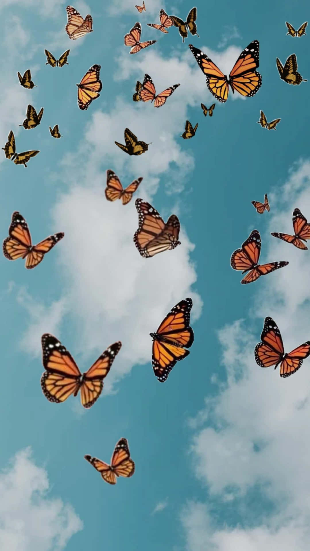 Monarch Butterflies Kaleidoscope In The Sky Background