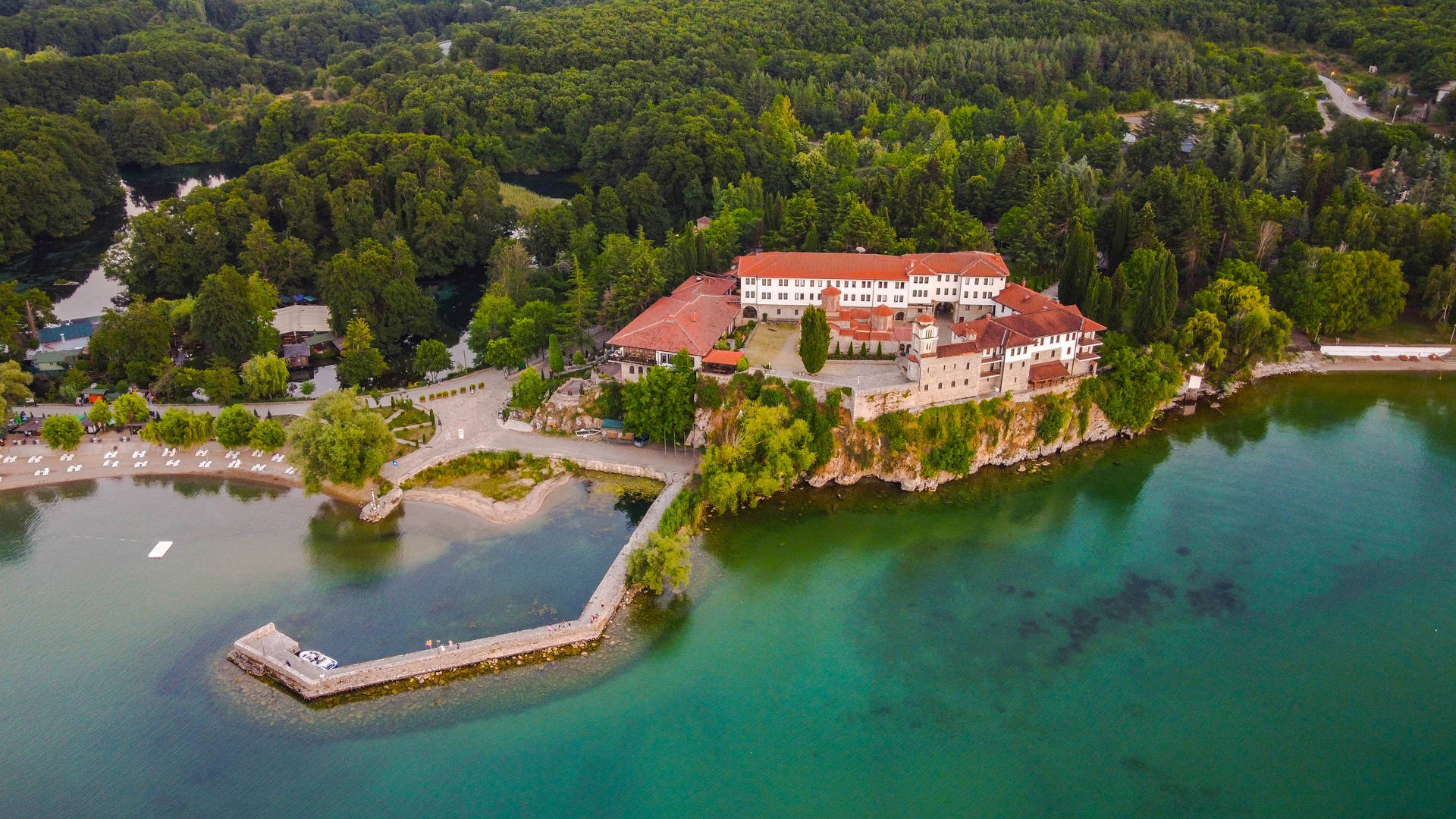 Monastery By The Lake In North Macedonia Background