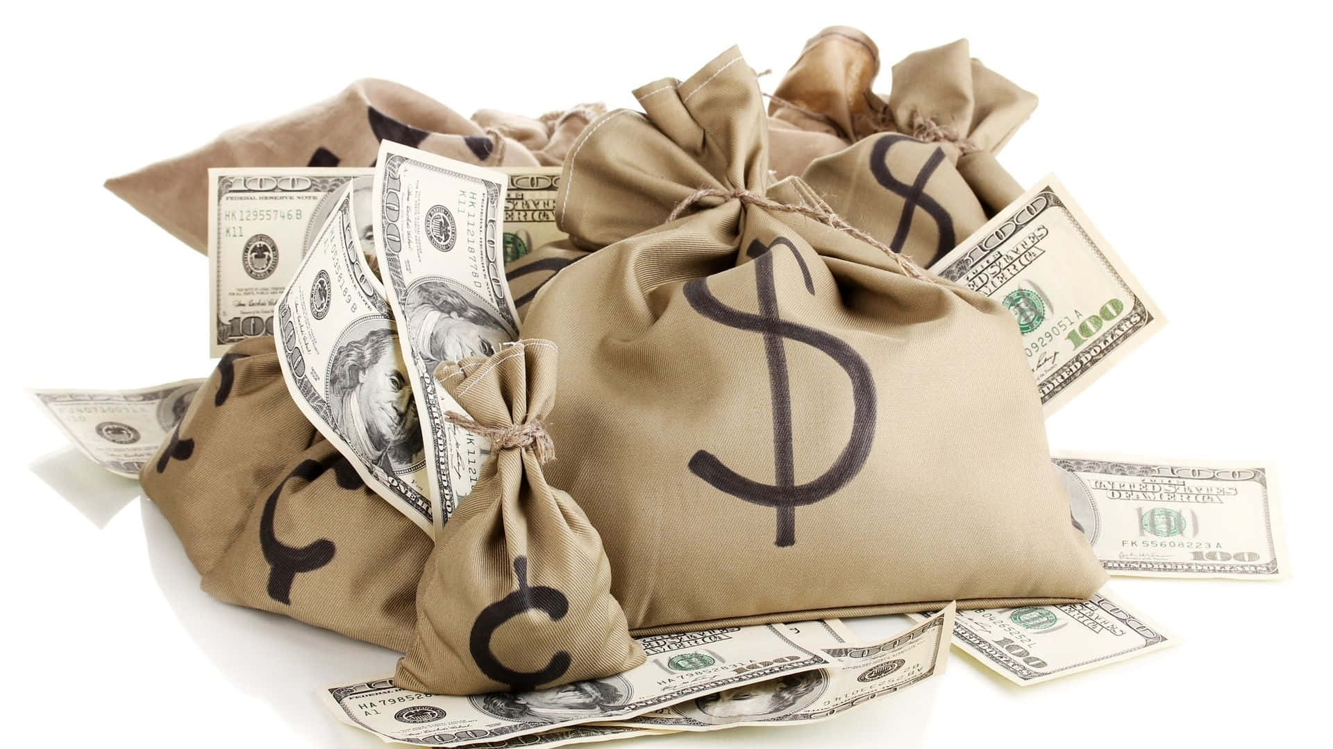Money Bags Of Bills And Cents Background