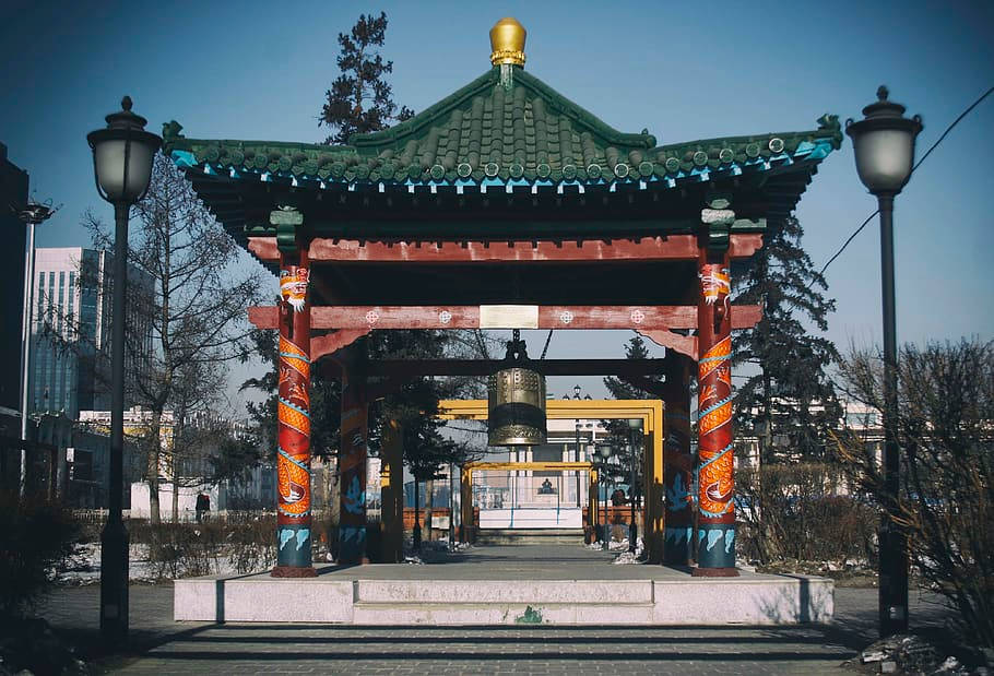 Mongolias Pagoda With A Bell Background