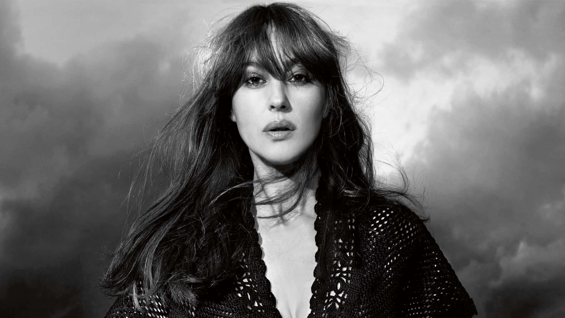 Monica Bellucci Blackand White Portrait Background