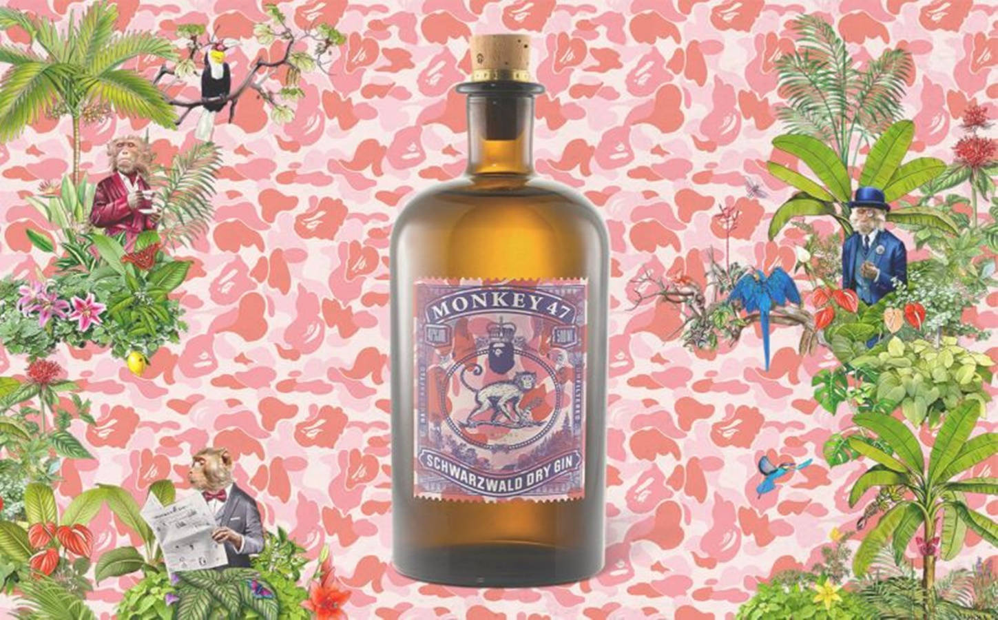 Monkey 47 Schwarzwald Dry Gin Showcasing Its Unique Botanical Flavor Background