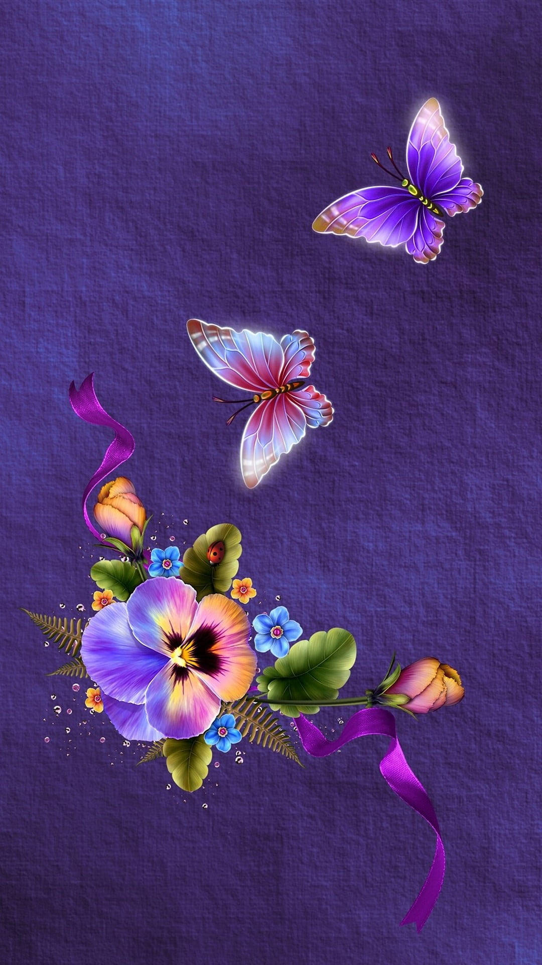 Monkey Flower And Purple Butterfly Phone Background