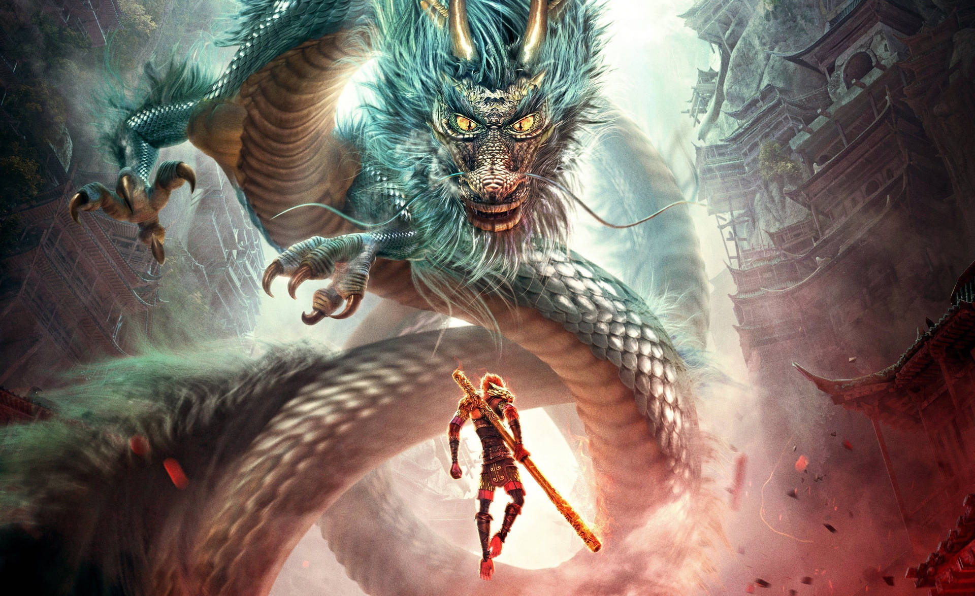 Monkey King And Green Dragon Background