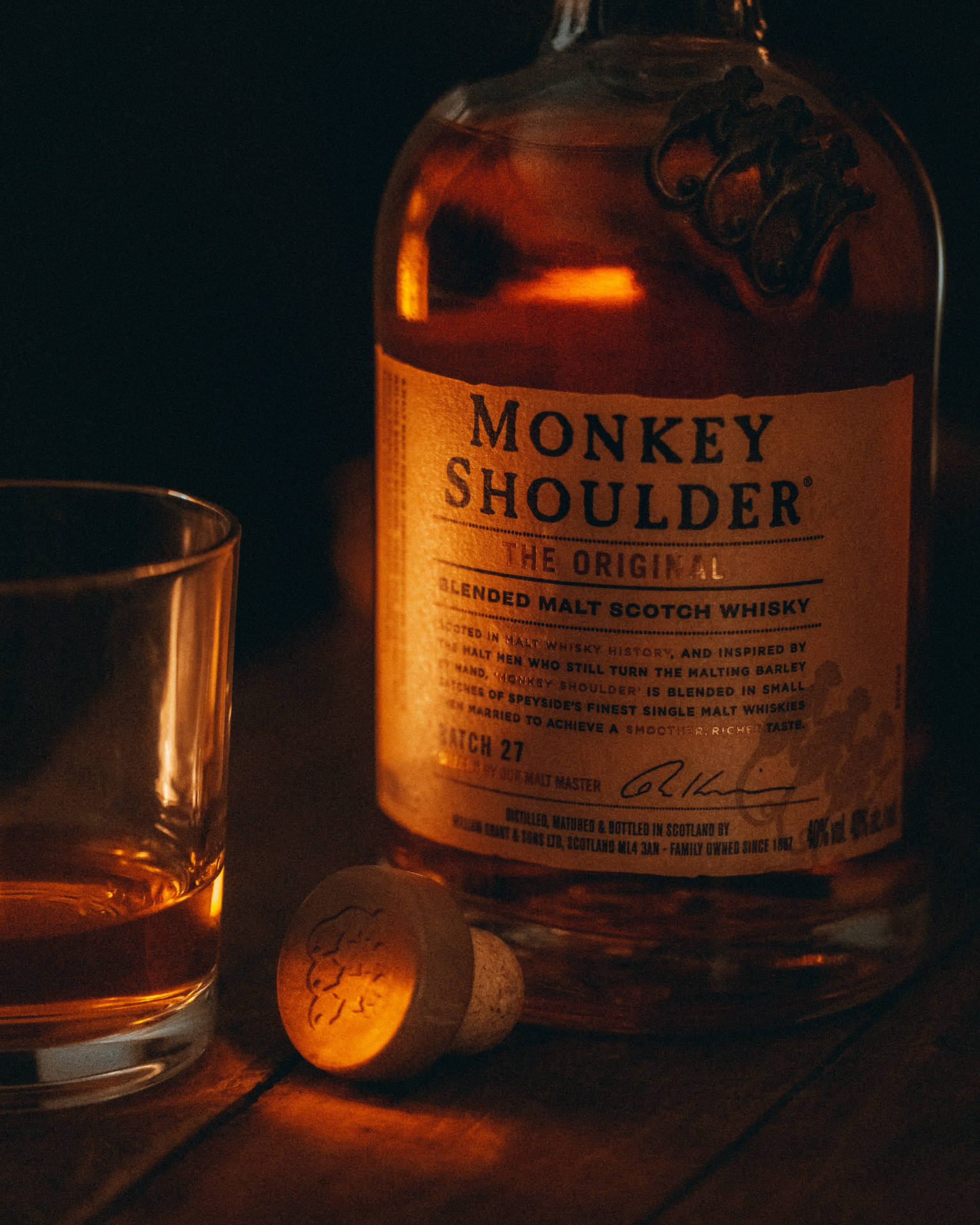 Monkey Shoulder Scotch Whisky In The Dark Background