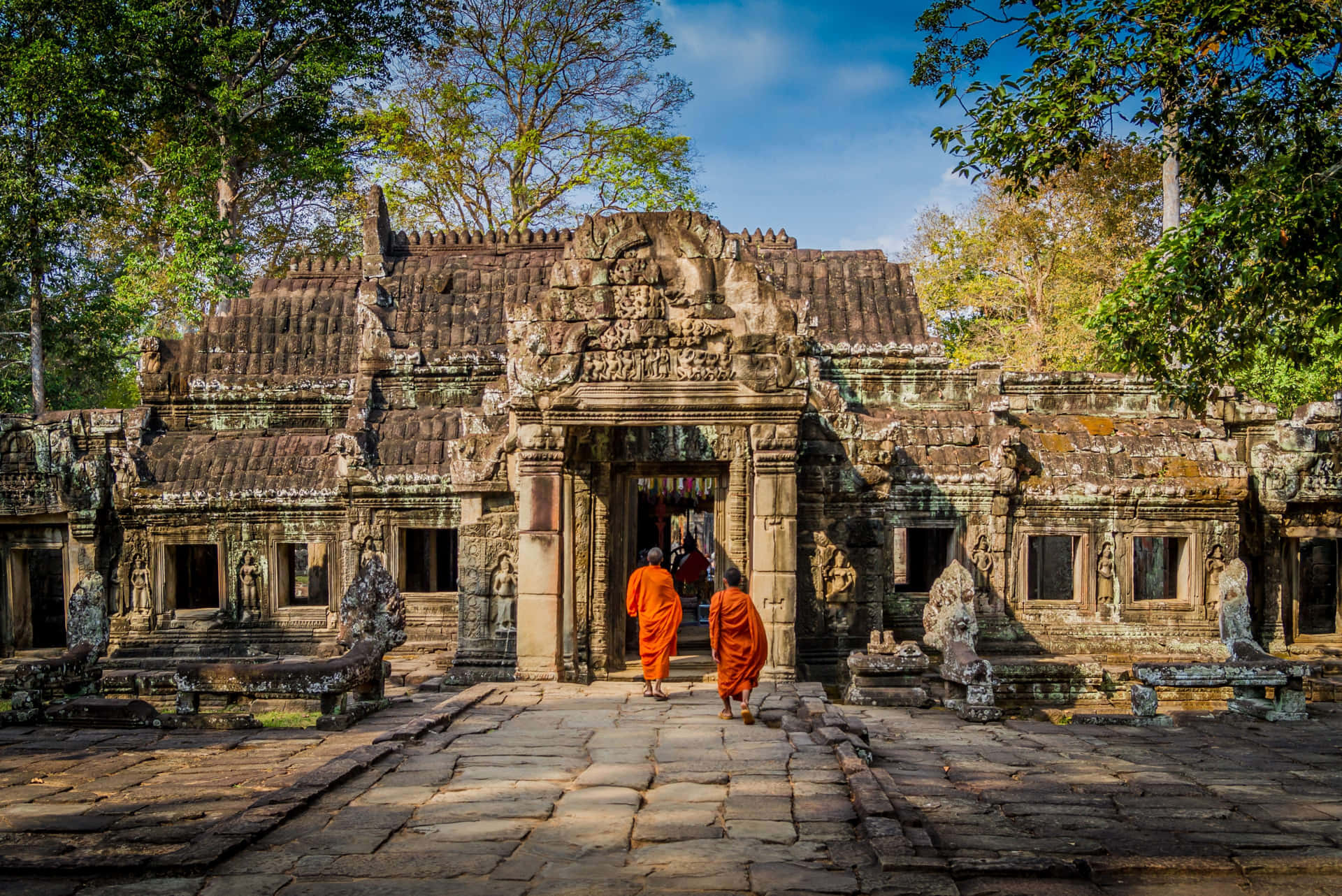 Monks In Serenity: A Peaceful Walk In Angkor Thom