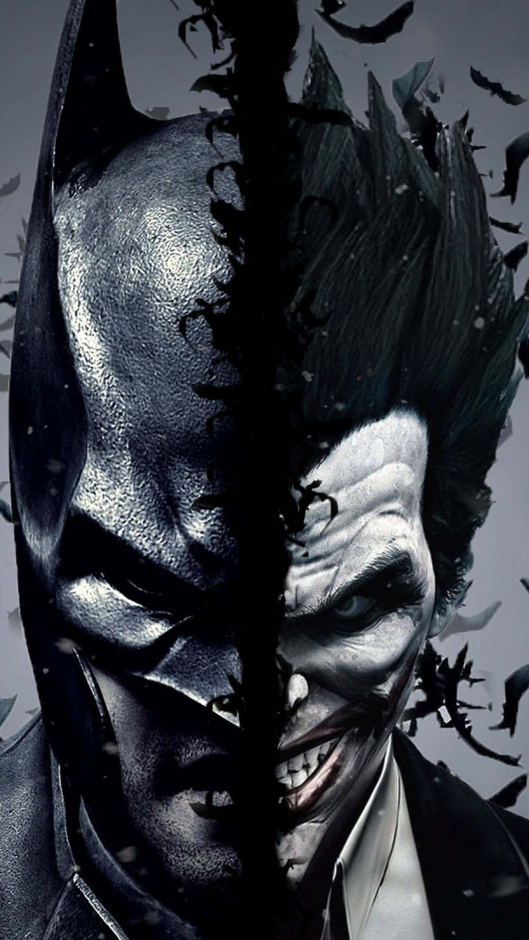 Monochromatic Digital Illustration Half Batman Half Joker Background