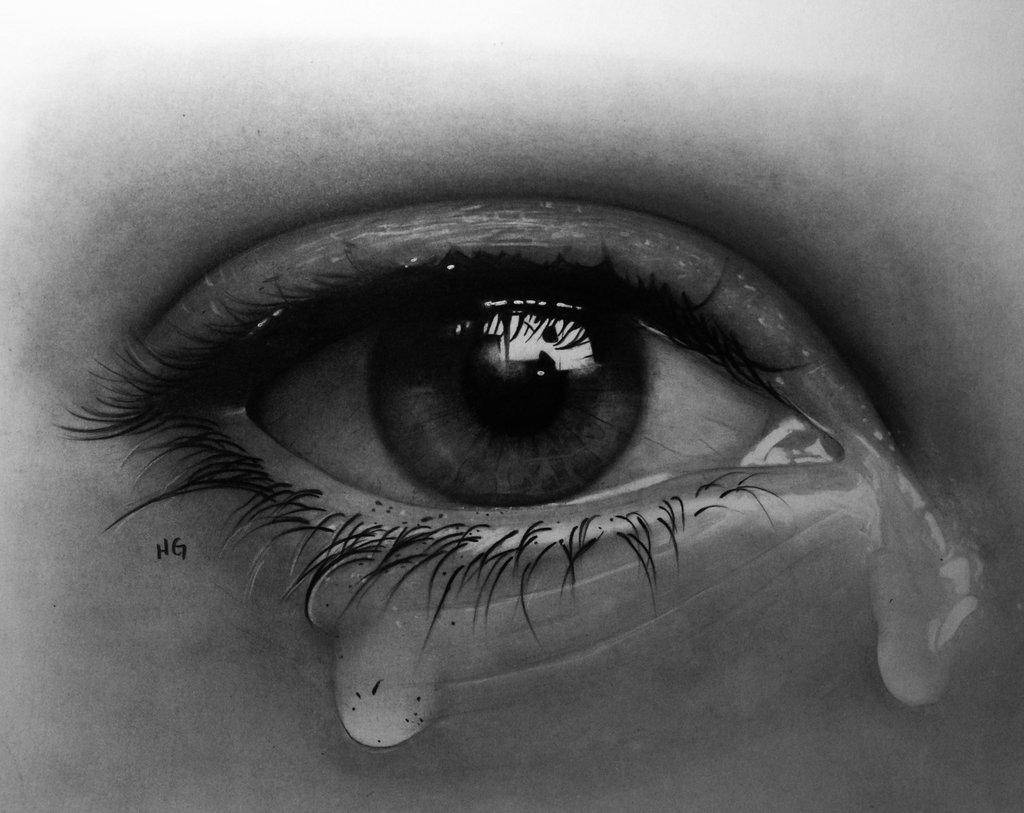 Monochromatic Sad Eyes With Tears