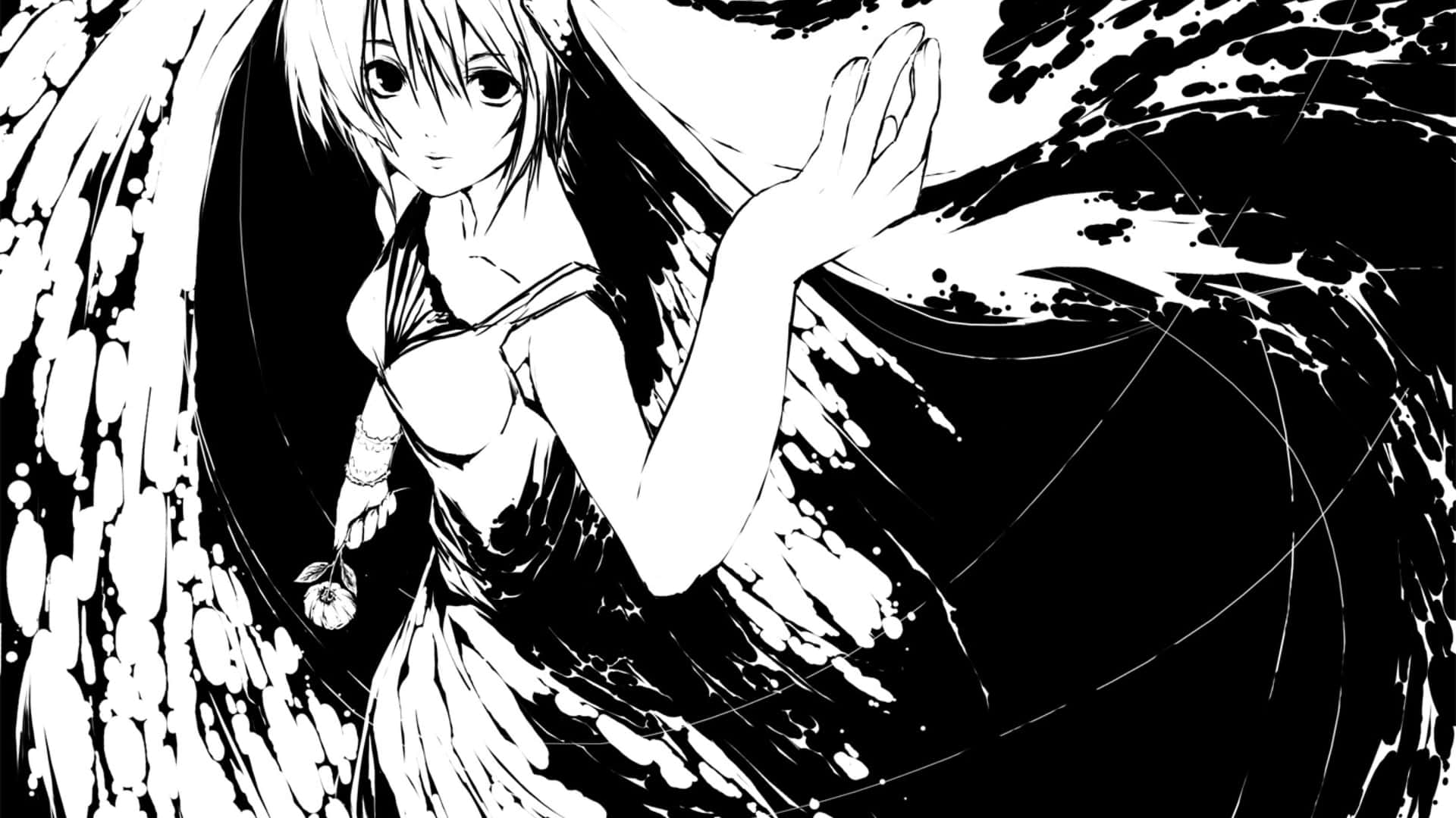 Monochrome Anime Angel Artwork Background