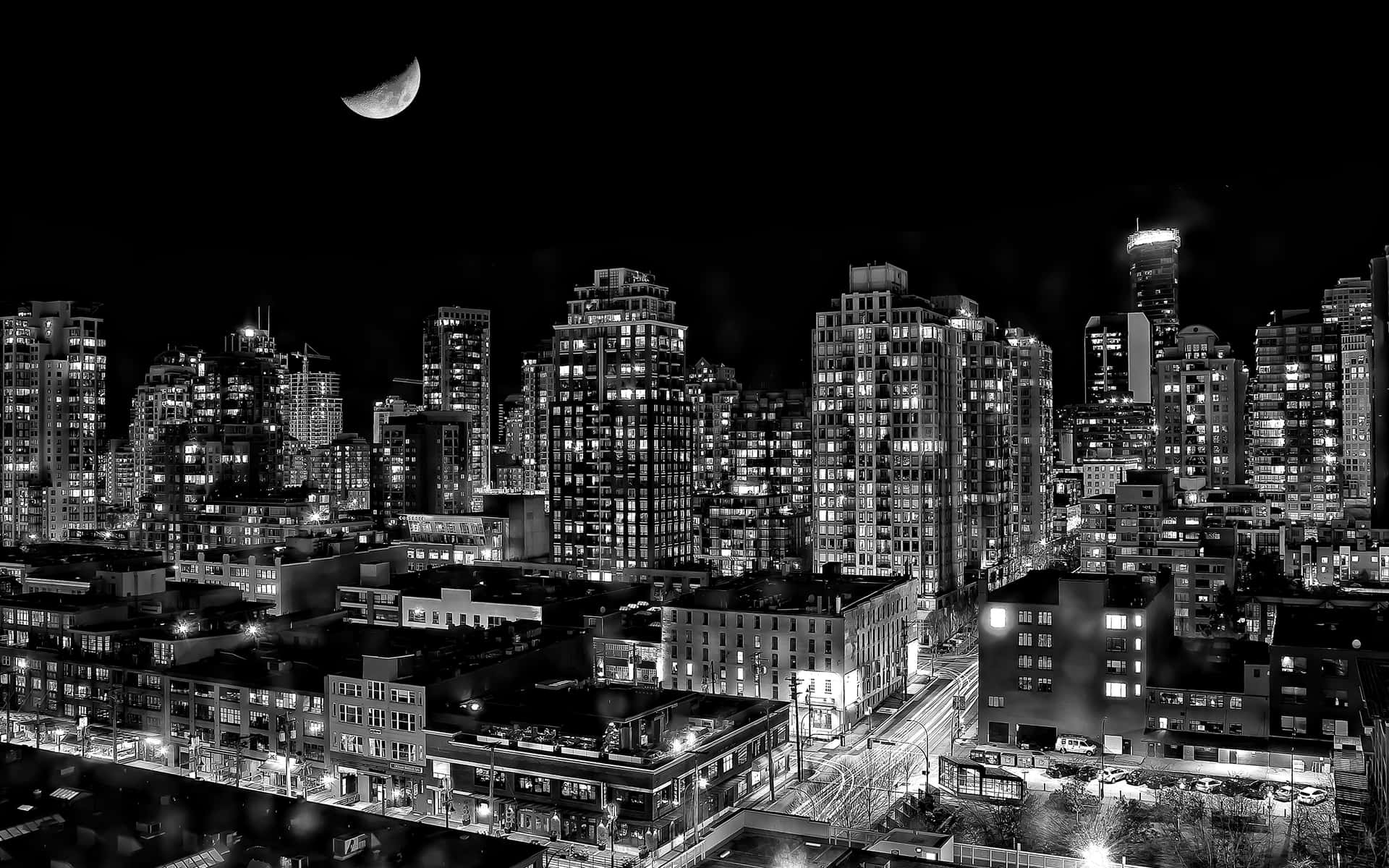 Monochrome City Nightscape Background