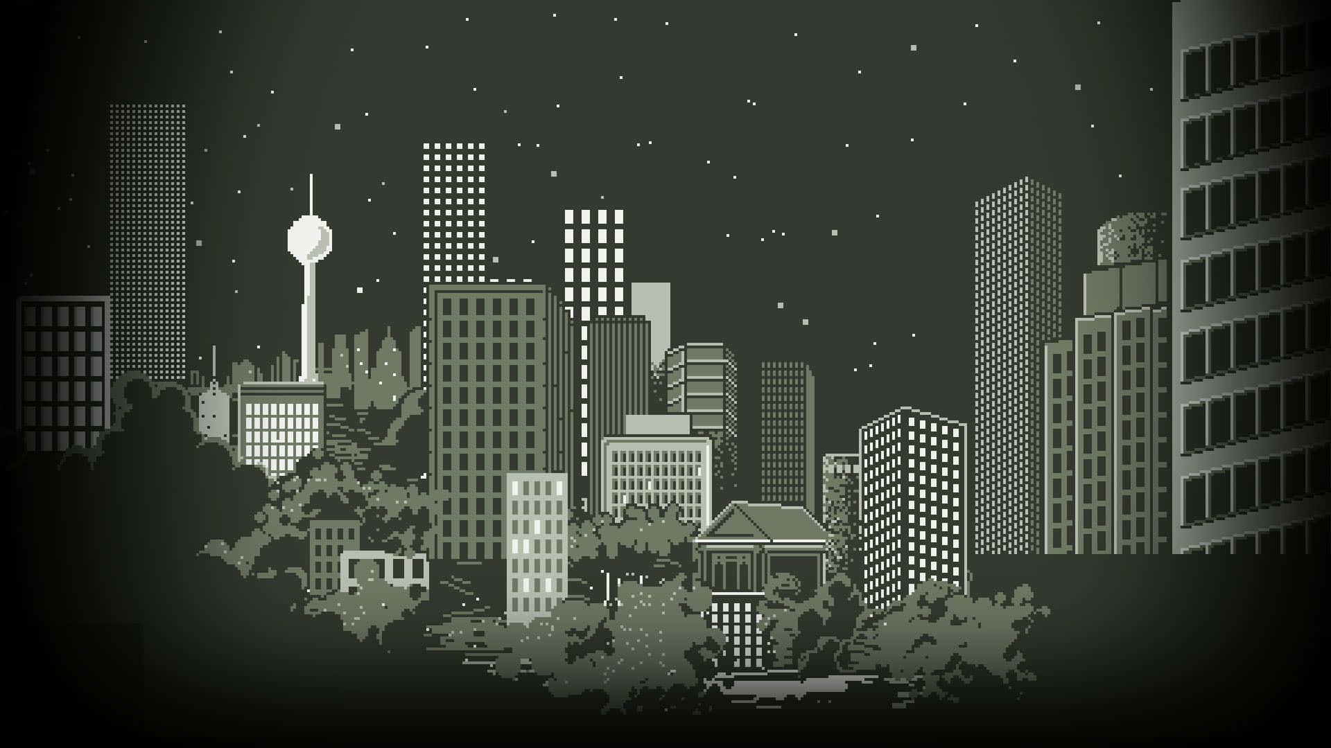 Monochrome City Pixel Art Background