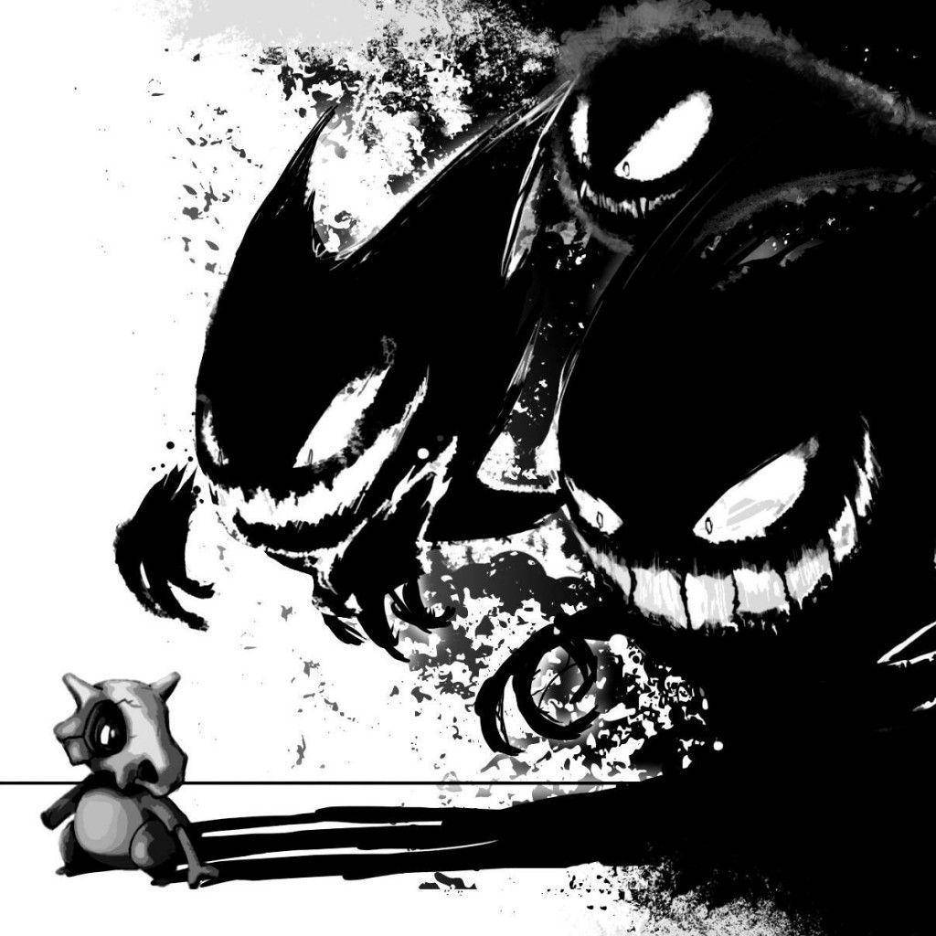 Monochrome Cubone And Gengar Background