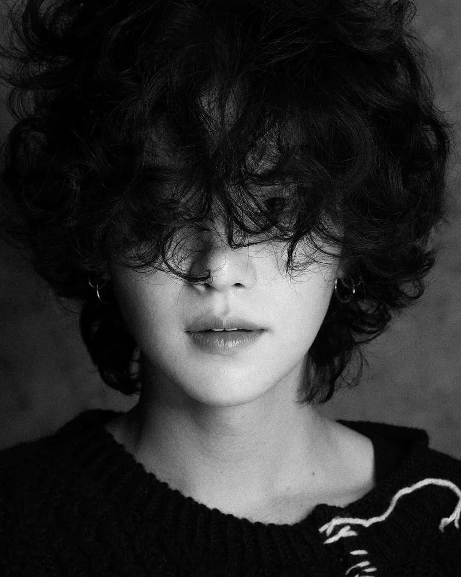 Monochrome_ Curly_ Hair_ Portrait