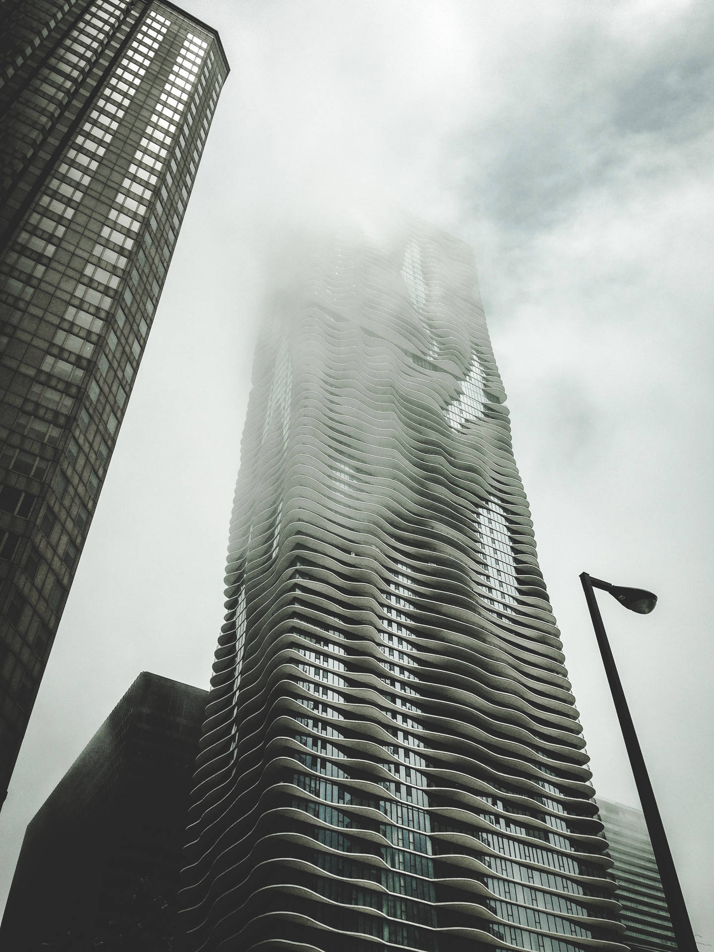 Monochrome Futuristic City Buildings Background