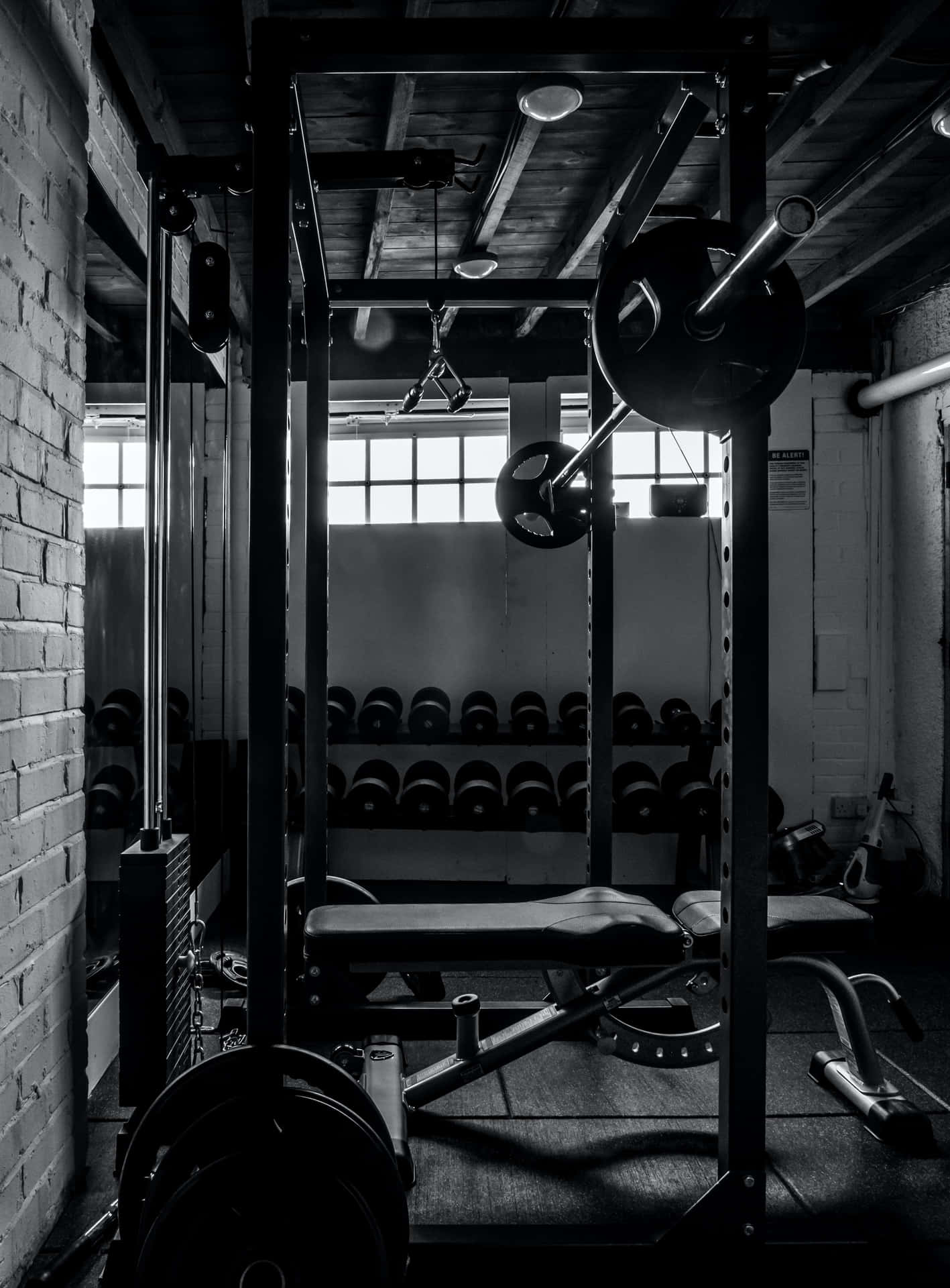 Monochrome Gym Squat Rack Setup Background