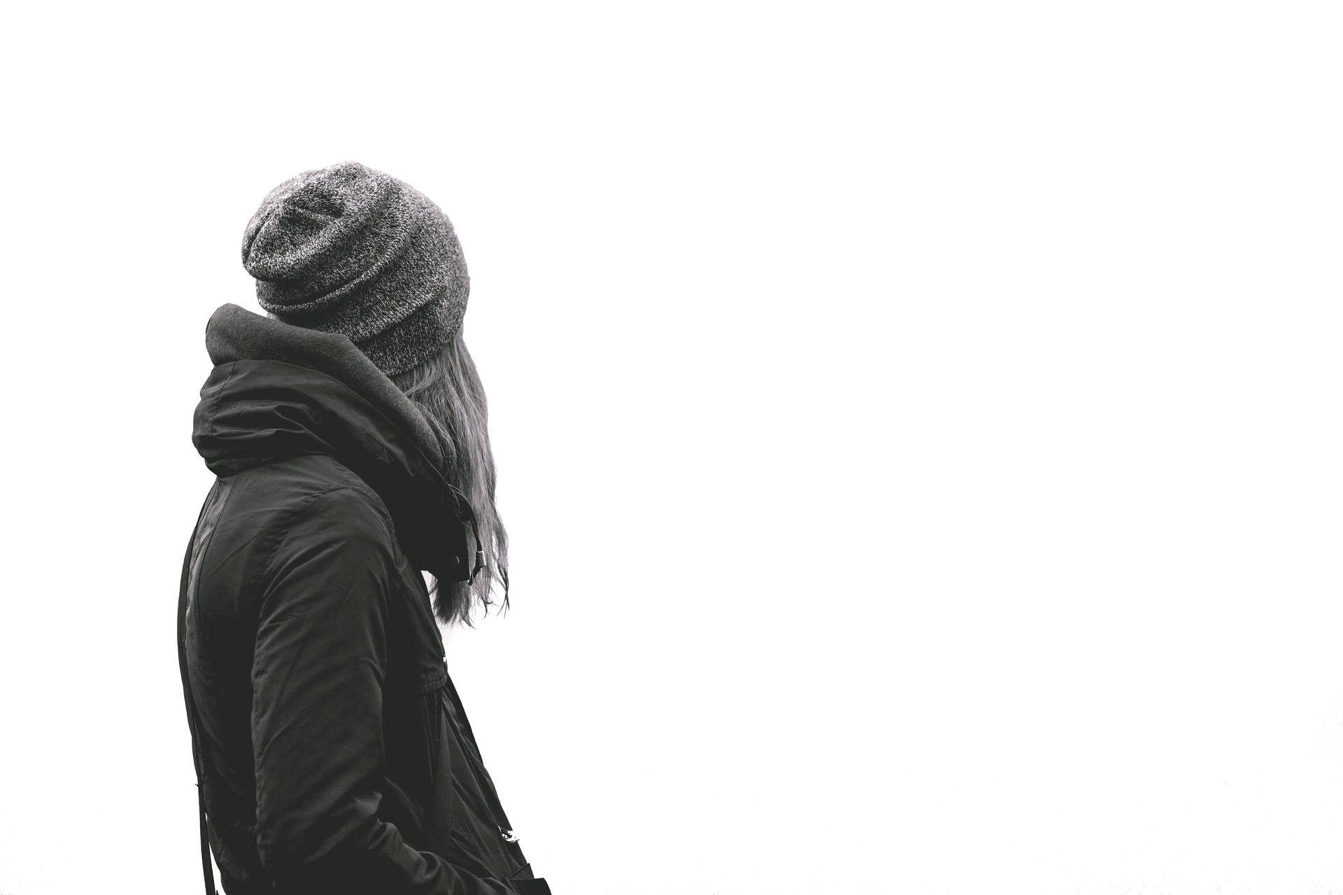 Monochrome Hoodie Girl With Beanie