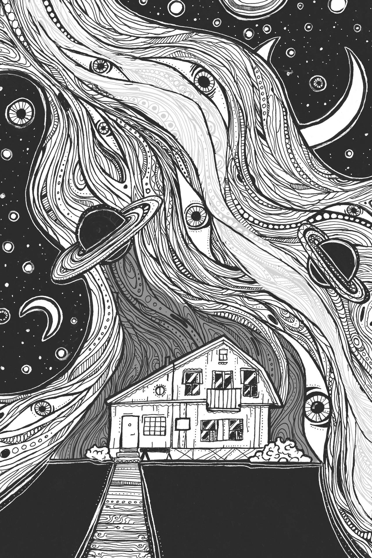 Monochrome House Illustration Background