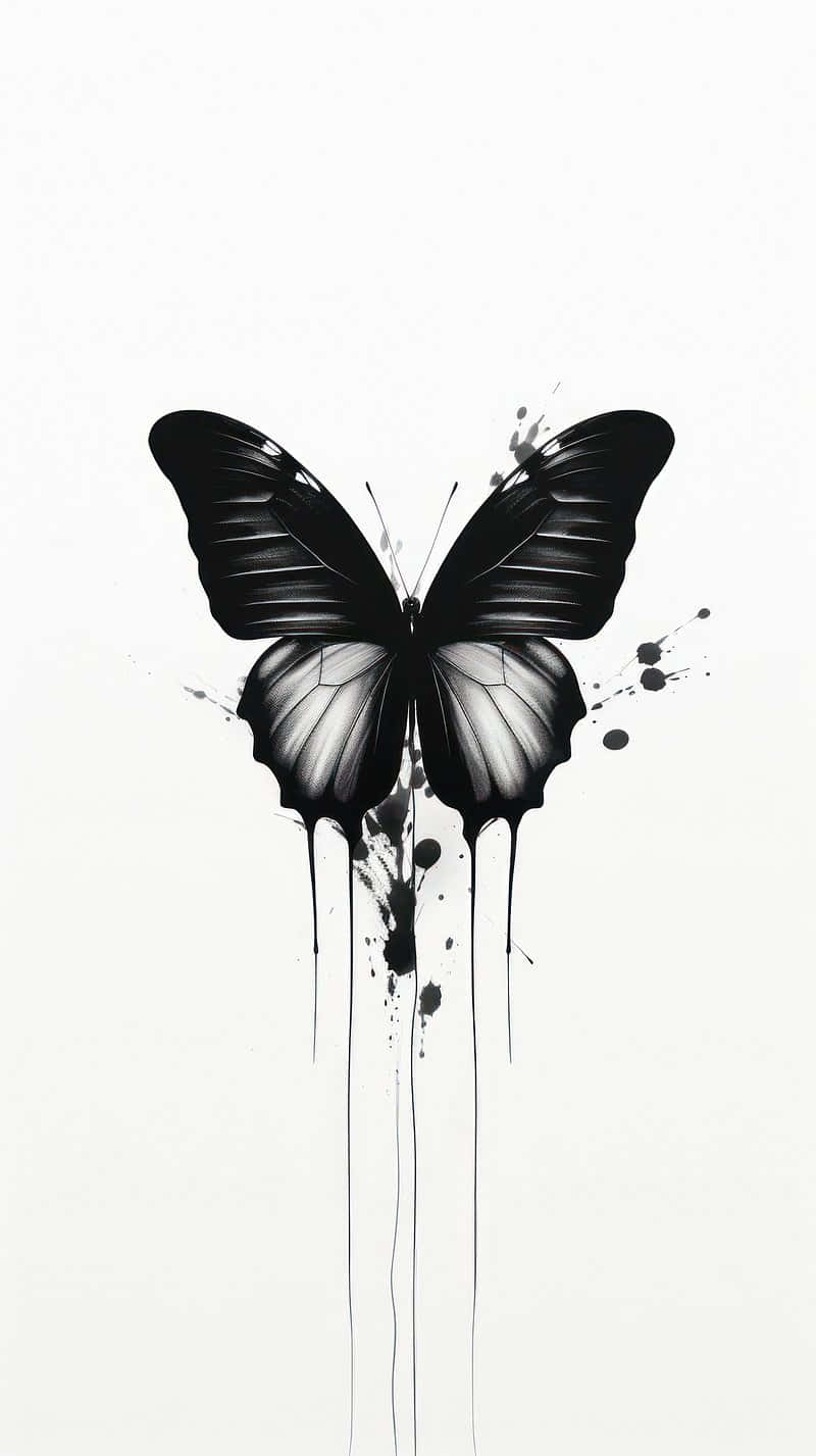 Monochrome Ink Drip Butterfly Art Background