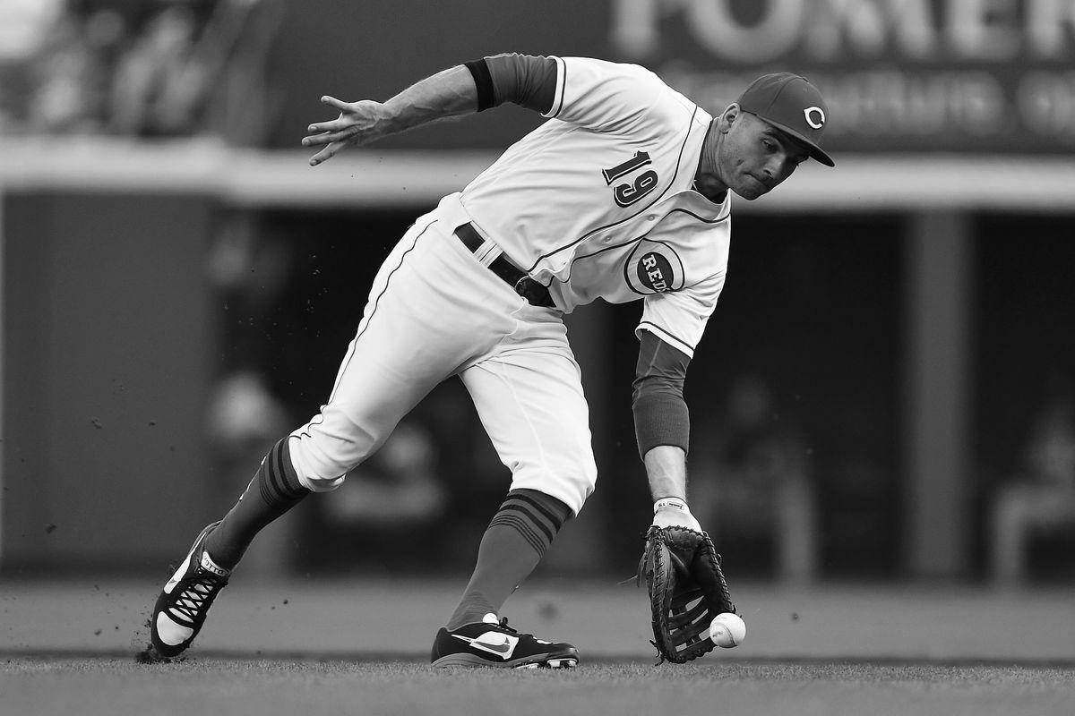 Monochrome Joey Votto Picks Up Baseball Background