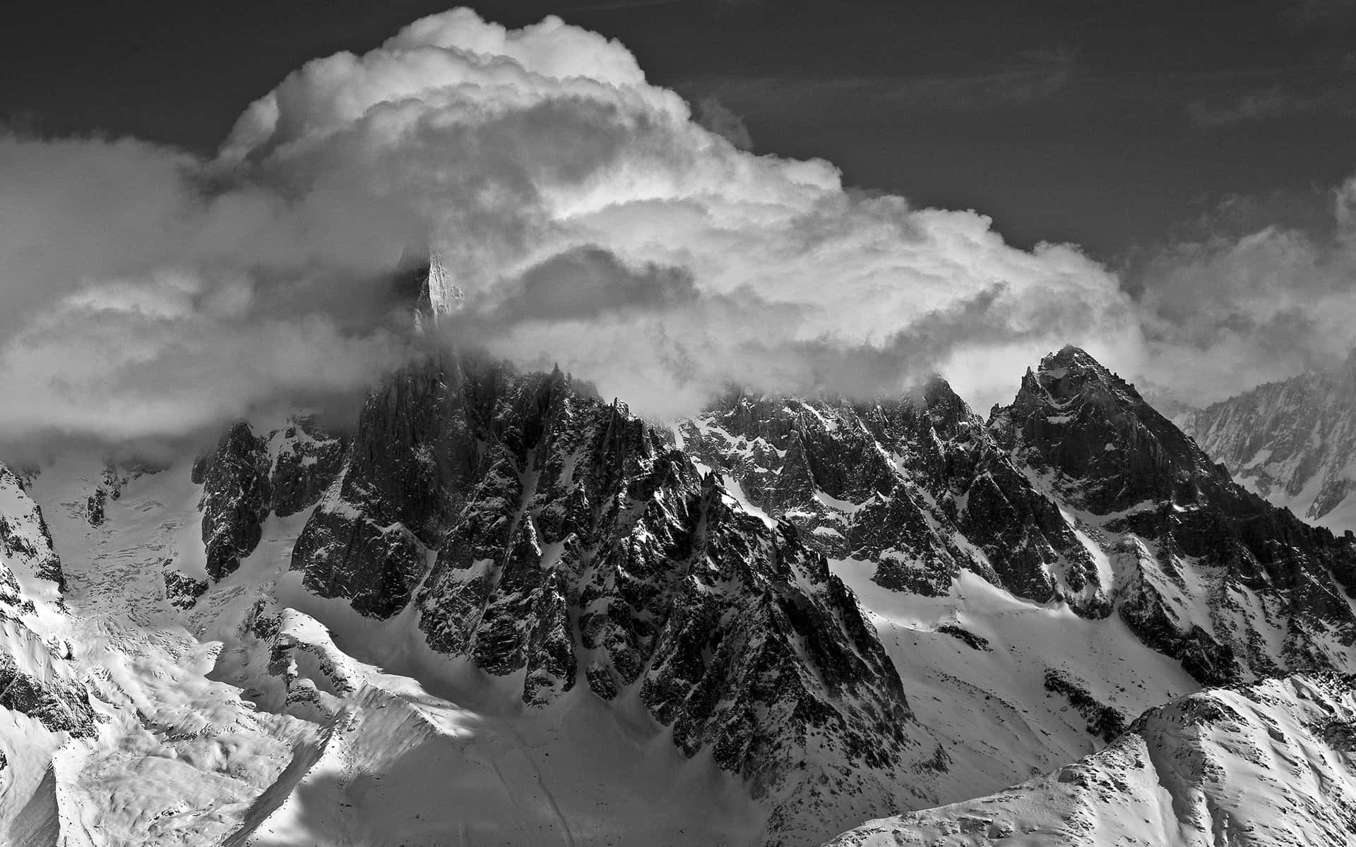Monochrome Mountain With Clouds Background