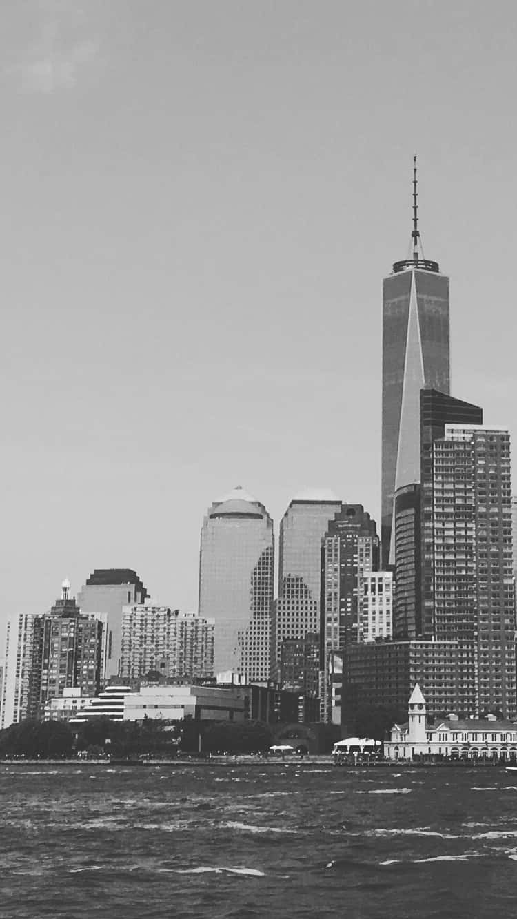 Monochrome New York City Freedom Tower Skyline Background