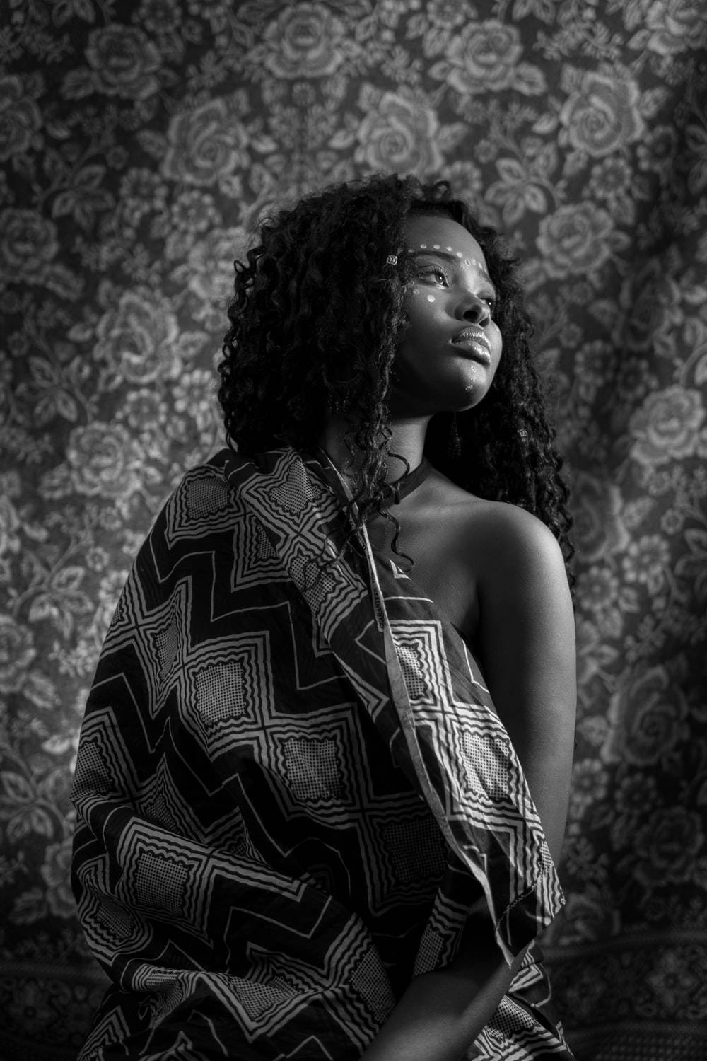 Monochrome Portrait Beautiful Black Woman Background