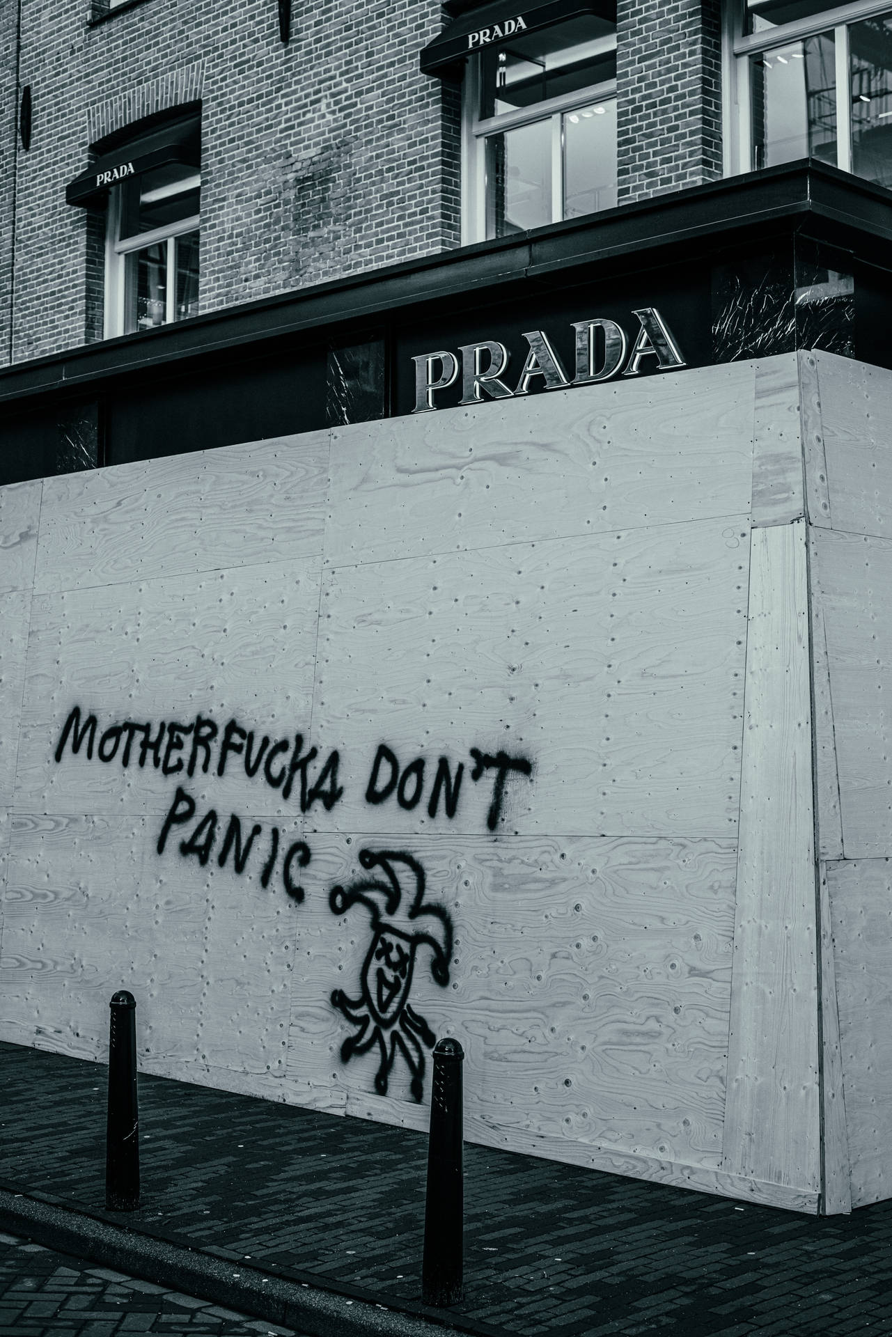 Monochrome Prada Store Graffiti Background
