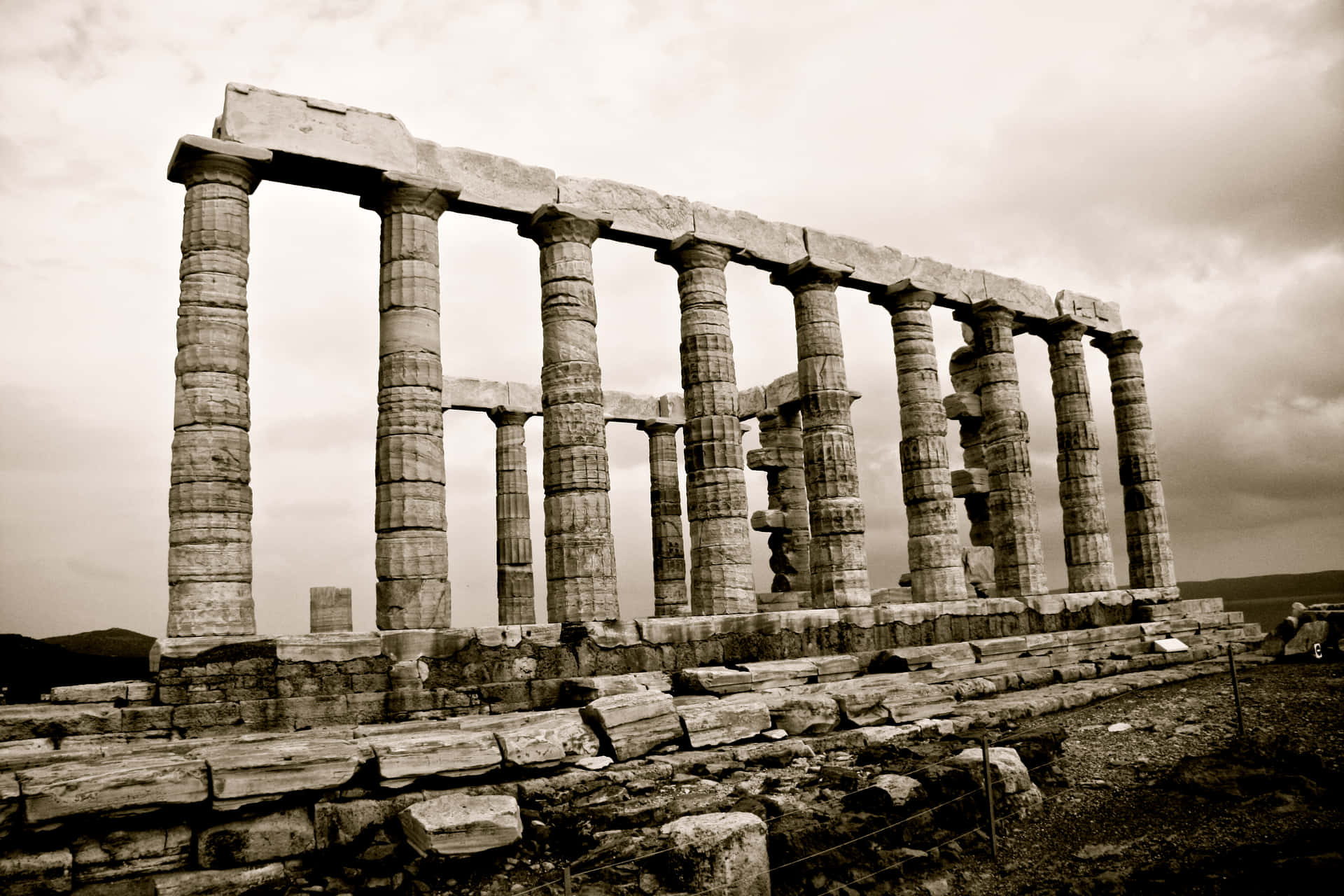 Monochrome Stone Pillars Sounion Background