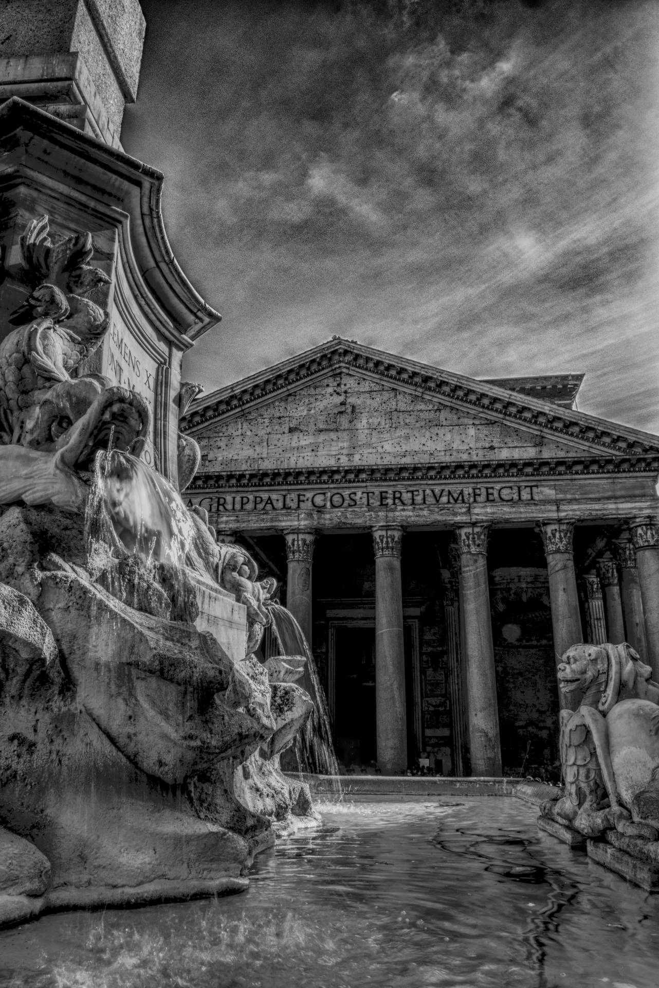 Monochrome Temple In Rome Background