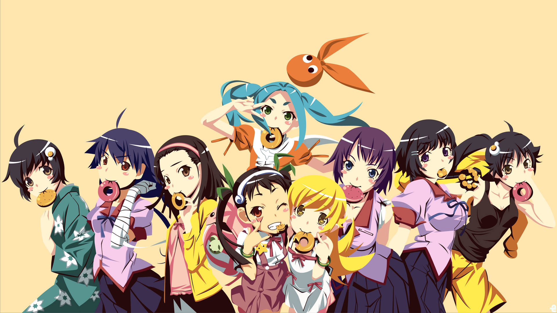Monogatari Girls Group Photo Background
