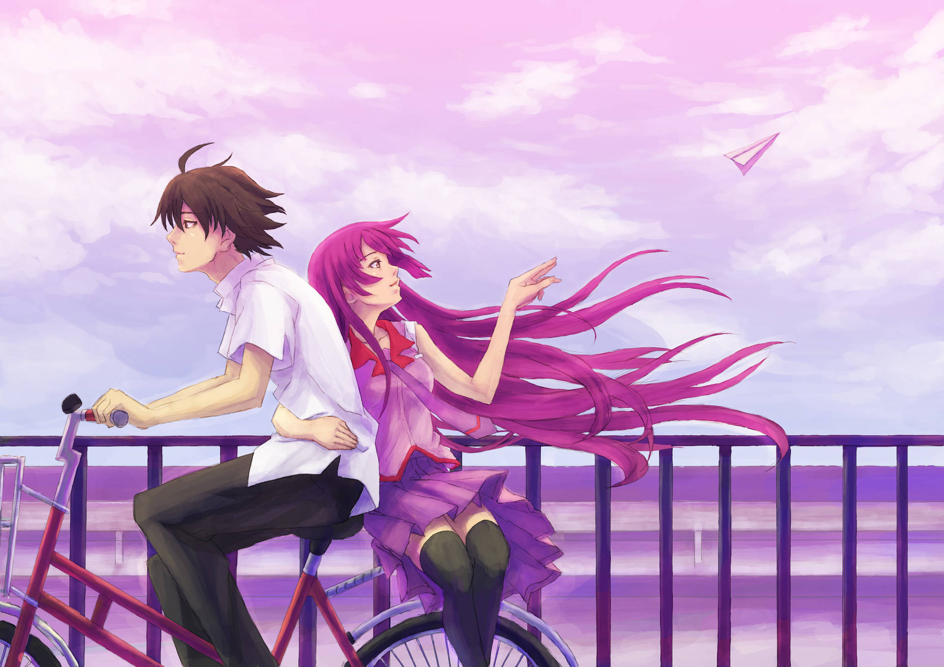 Monogatari Hitagi And Koyomi Biking Background