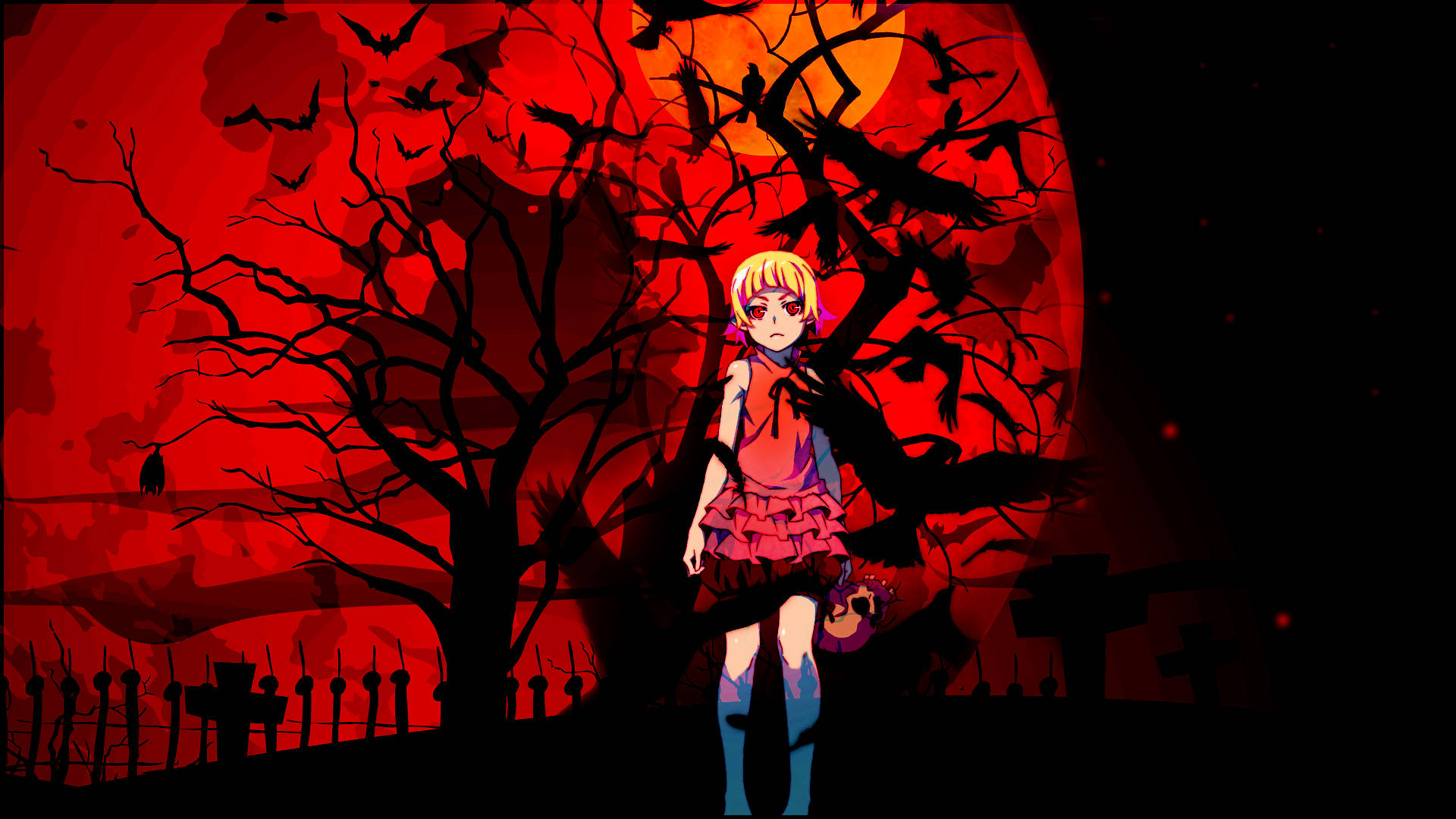 Monogatari Red Moon Shinobu Background