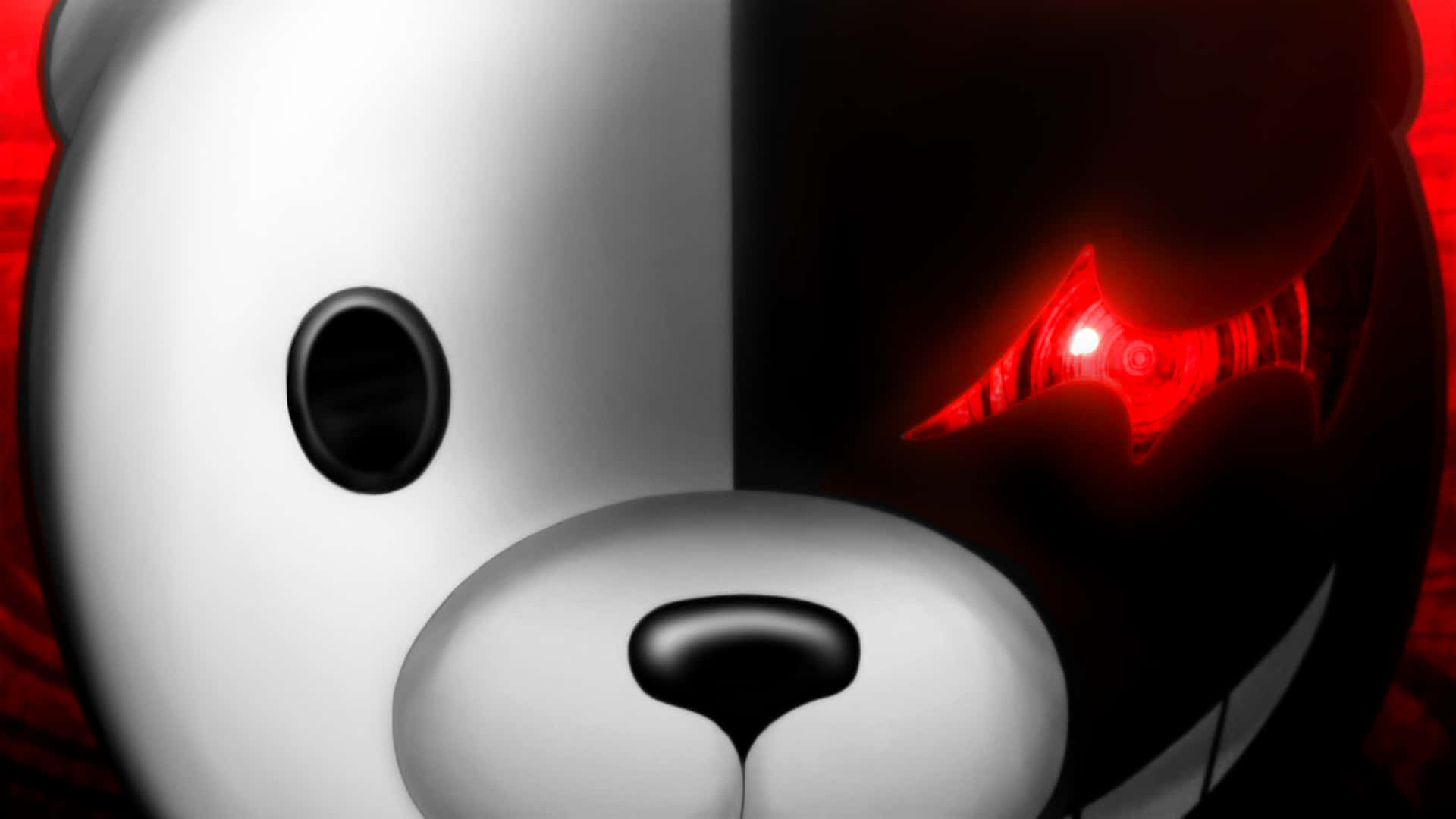 Monokuma Robotic Glowing Red Eyes Background
