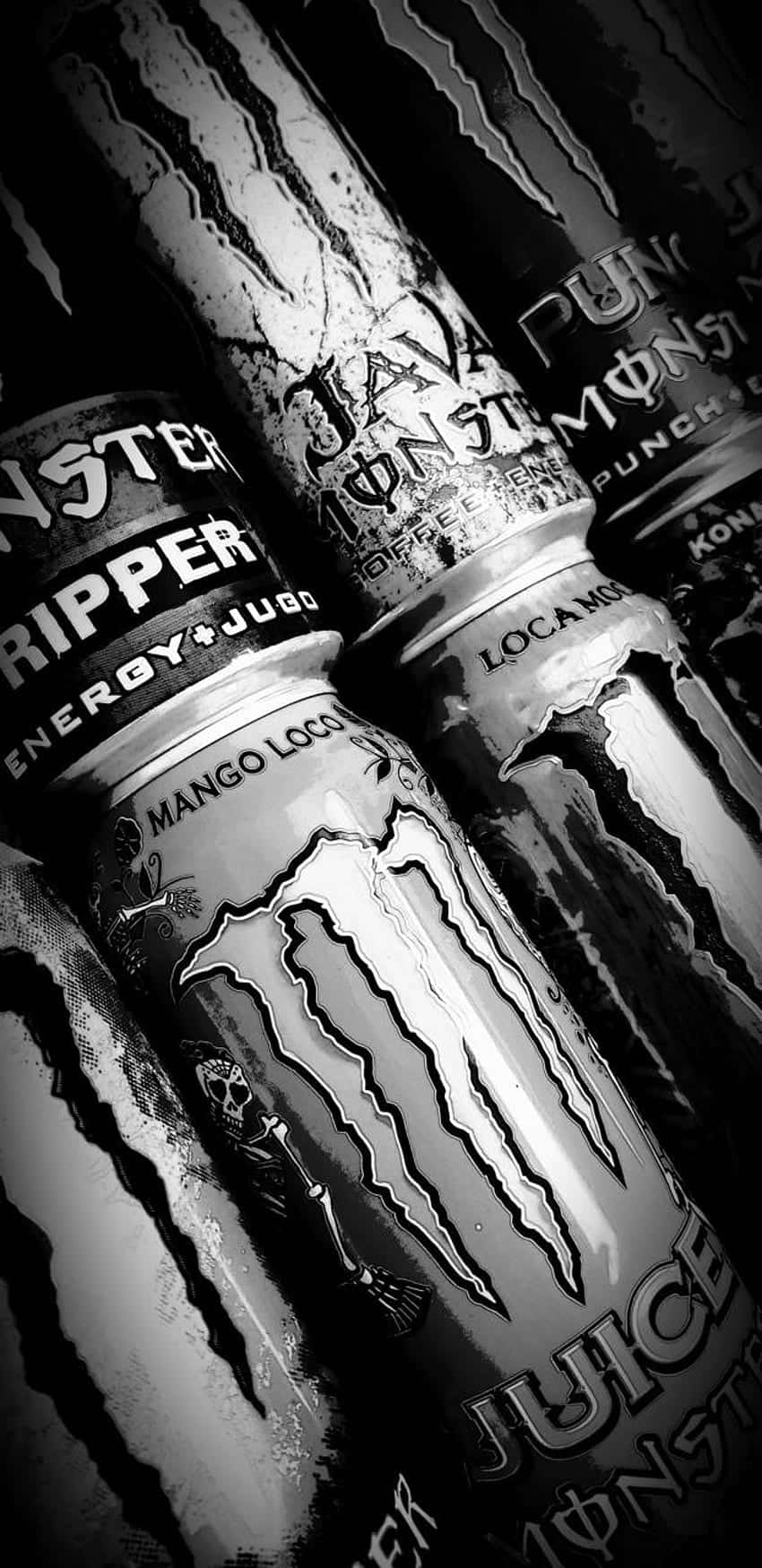 Monster Energy Drink Variety Blackand White Background