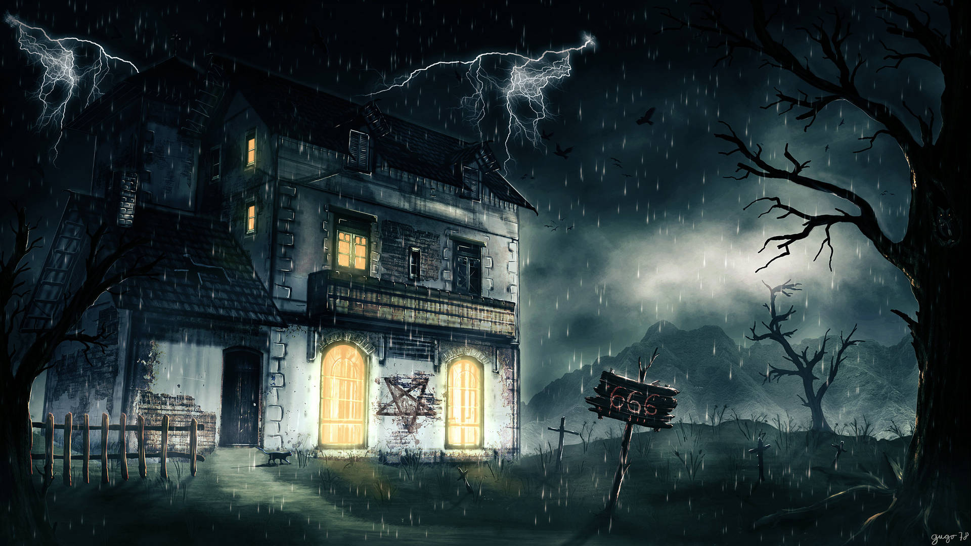 Monster House Dark Lightning Background