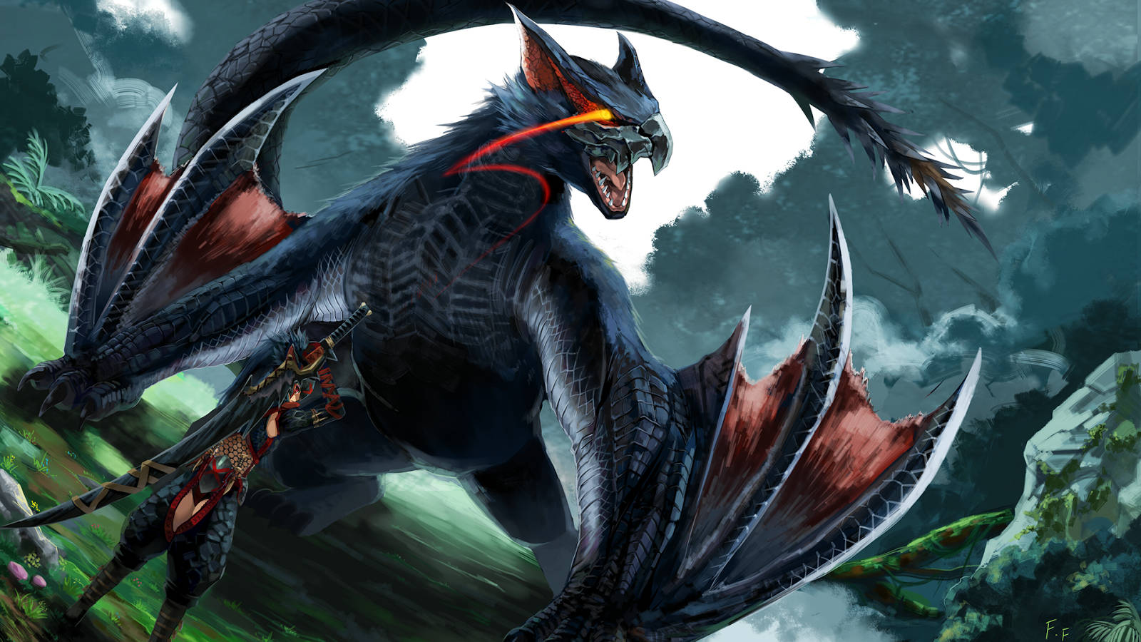 Monster Hunter Fatalis In The Forest Background