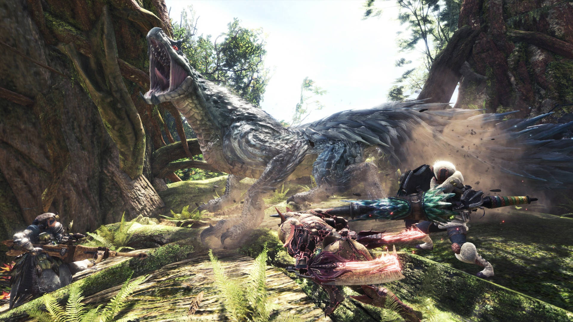 Monster Hunter World Battle In Forest Background