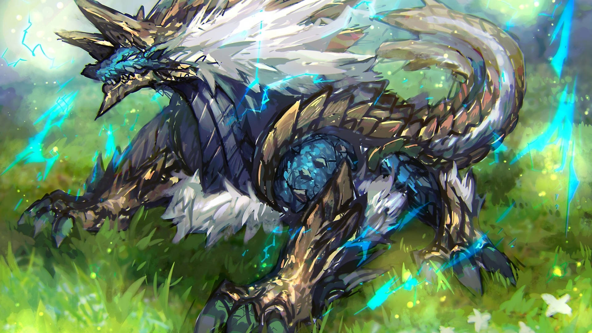Monster Hunter Zinogre On Grass Background