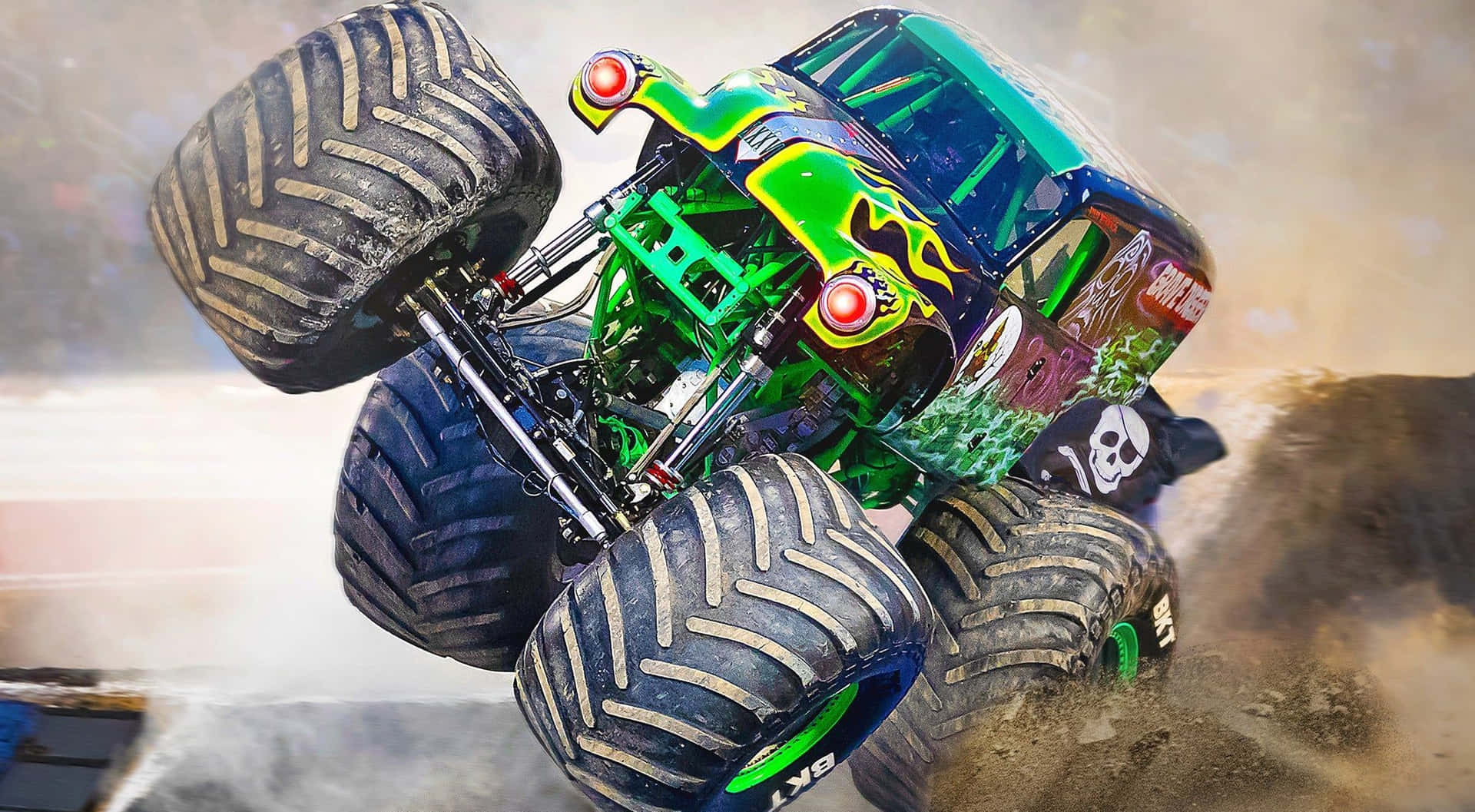 Monster Truck Emitting Dirt Background